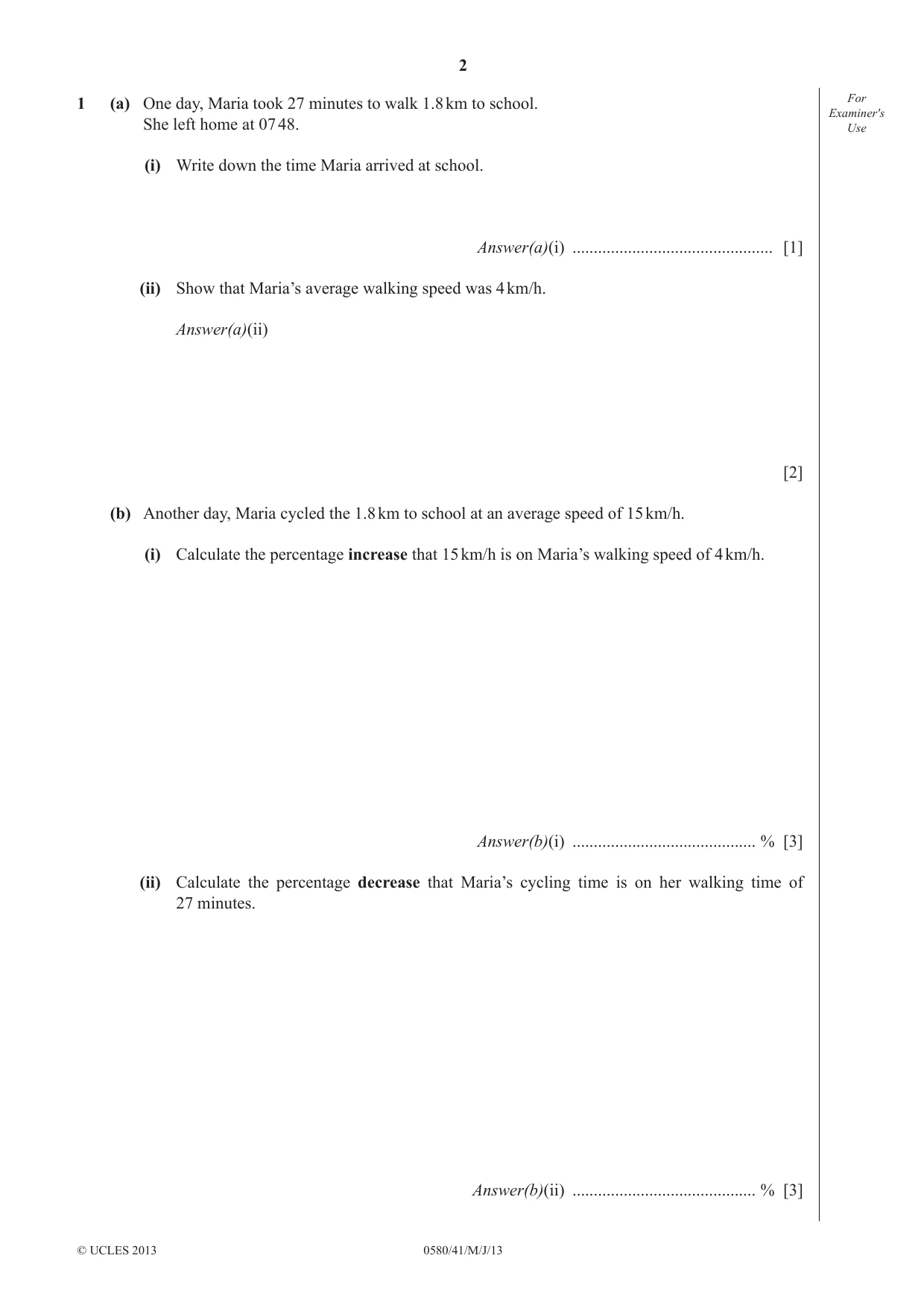 Cambridge IGCSE Mathematics 0580 2013 May/June Paper 4 · Variant 1 question paper, page 2 of 20
