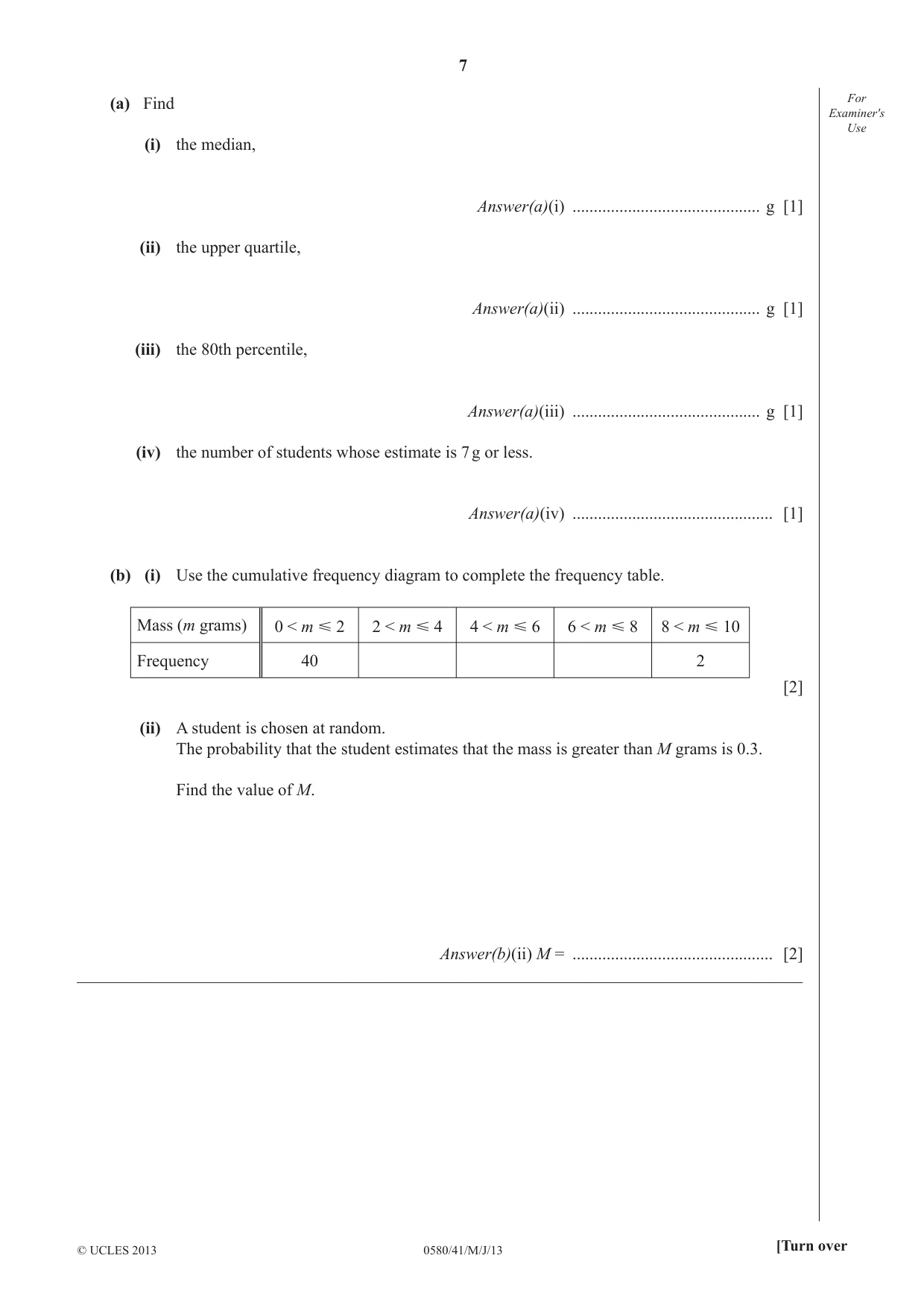 Cambridge IGCSE Mathematics 0580 2013 May/June Paper 4 · Variant 1 question paper, page 7 of 20