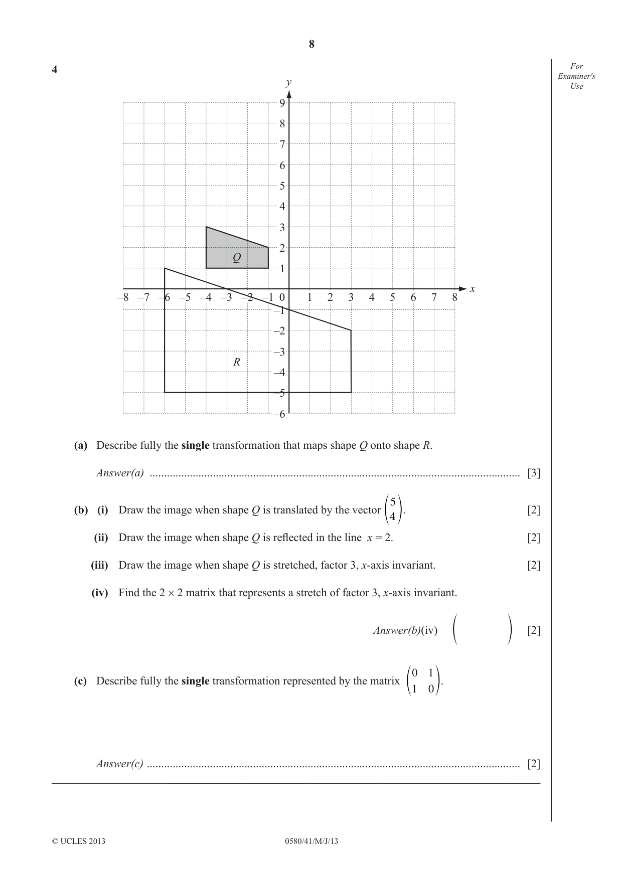 Cambridge IGCSE Mathematics 0580 2013 May/June Paper 4 · Variant 1 question paper, page 8 of 20
