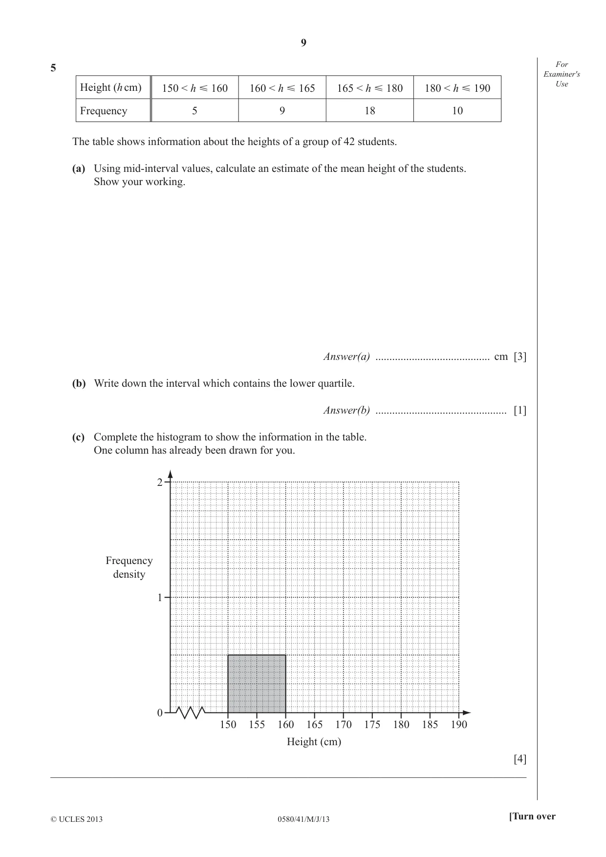 Cambridge IGCSE Mathematics 0580 2013 May/June Paper 4 · Variant 1 question paper, page 9 of 20
