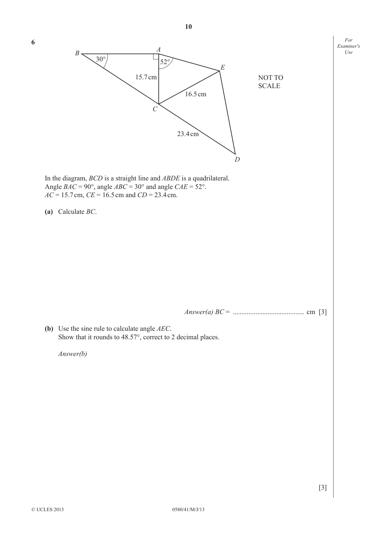 Cambridge IGCSE Mathematics 0580 2013 May/June Paper 4 · Variant 1 question paper, page 10 of 20