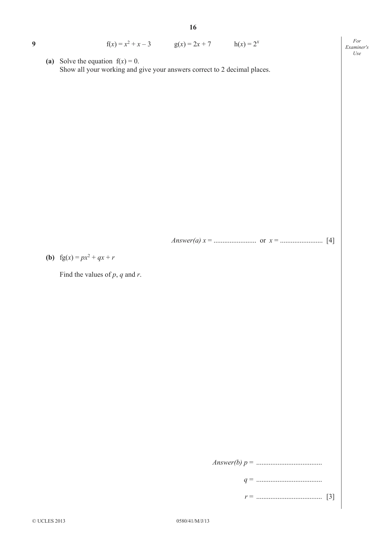 Cambridge IGCSE Mathematics 0580 2013 May/June Paper 4 · Variant 1 question paper, page 16 of 20