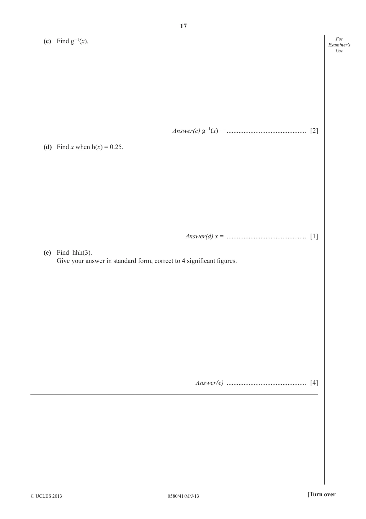Cambridge IGCSE Mathematics 0580 2013 May/June Paper 4 · Variant 1 question paper, page 17 of 20