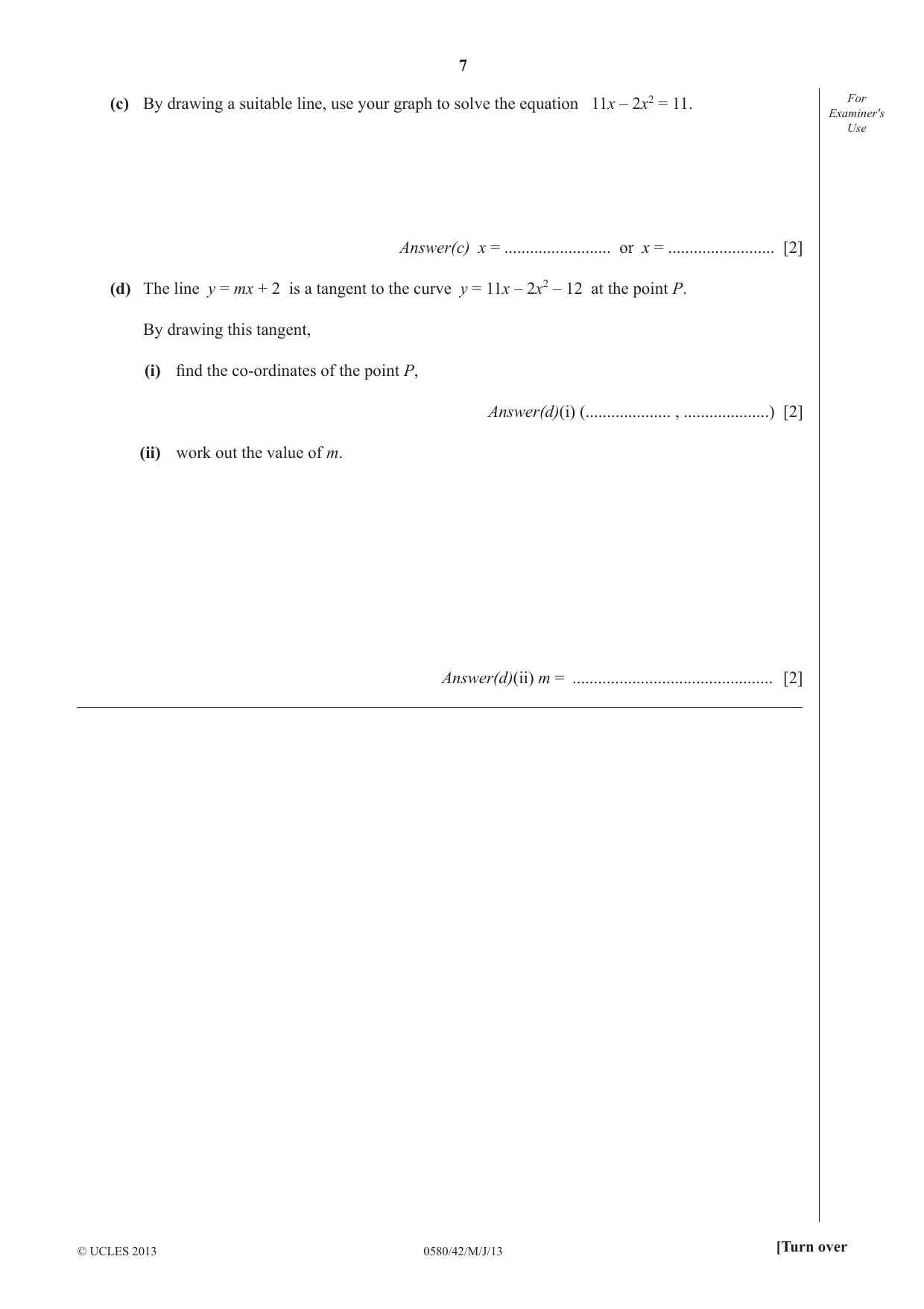 Cambridge IGCSE Mathematics 0580 2013 May/June Paper 4 · Variant 2 question paper, page 7 of 20