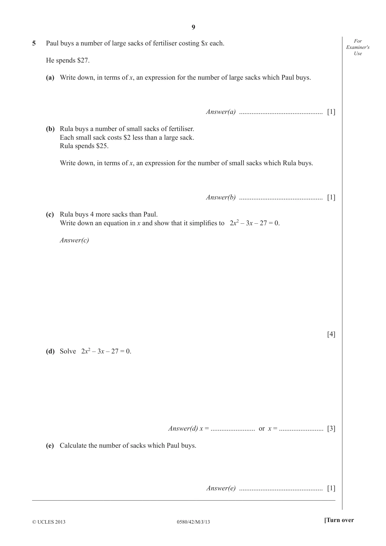 Cambridge IGCSE Mathematics 0580 2013 May/June Paper 4 · Variant 2 question paper, page 9 of 20