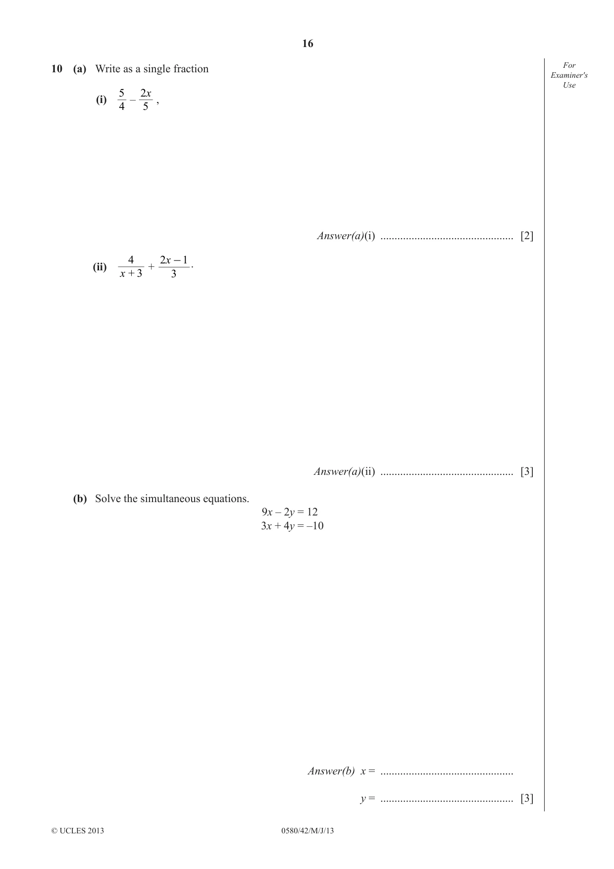 Cambridge IGCSE Mathematics 0580 2013 May/June Paper 4 · Variant 2 question paper, page 16 of 20