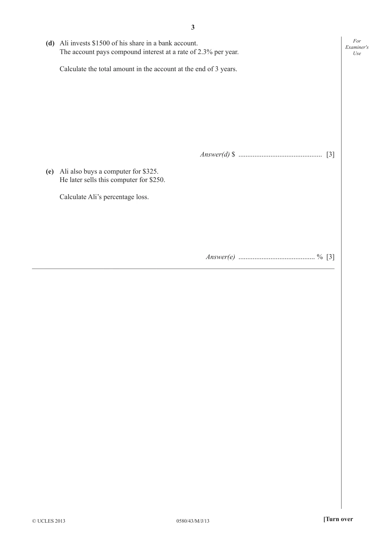 Cambridge IGCSE Mathematics 0580 2013 May/June Paper 4 · Variant 3 question paper, page 3 of 20