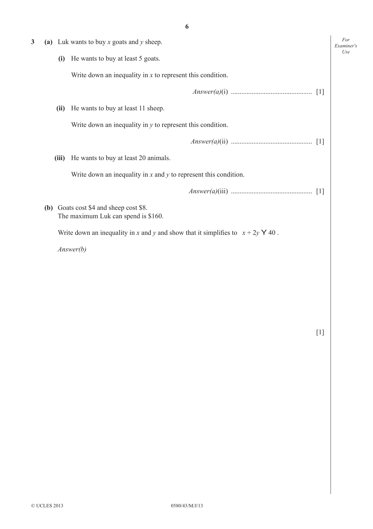 Cambridge IGCSE Mathematics 0580 2013 May/June Paper 4 · Variant 3 question paper, page 6 of 20