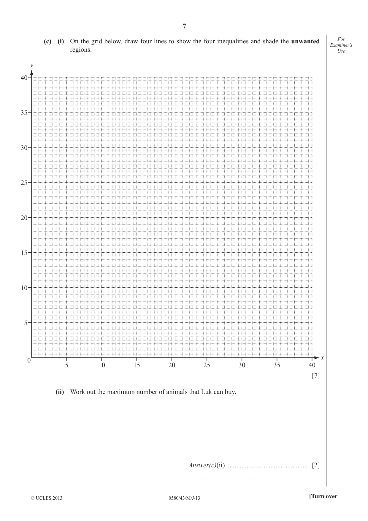 Cambridge IGCSE Mathematics 0580 2013 May/June Paper 4 · Variant 3 question paper, page 7 of 20