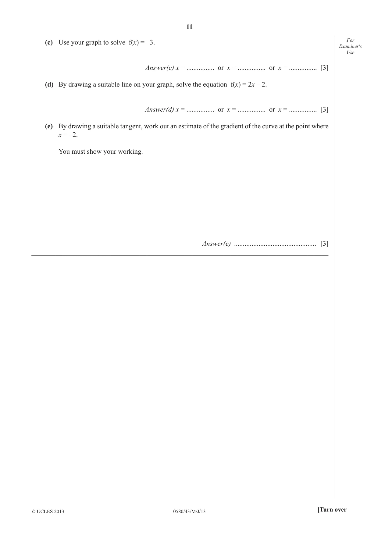 Cambridge IGCSE Mathematics 0580 2013 May/June Paper 4 · Variant 3 question paper, page 11 of 20
