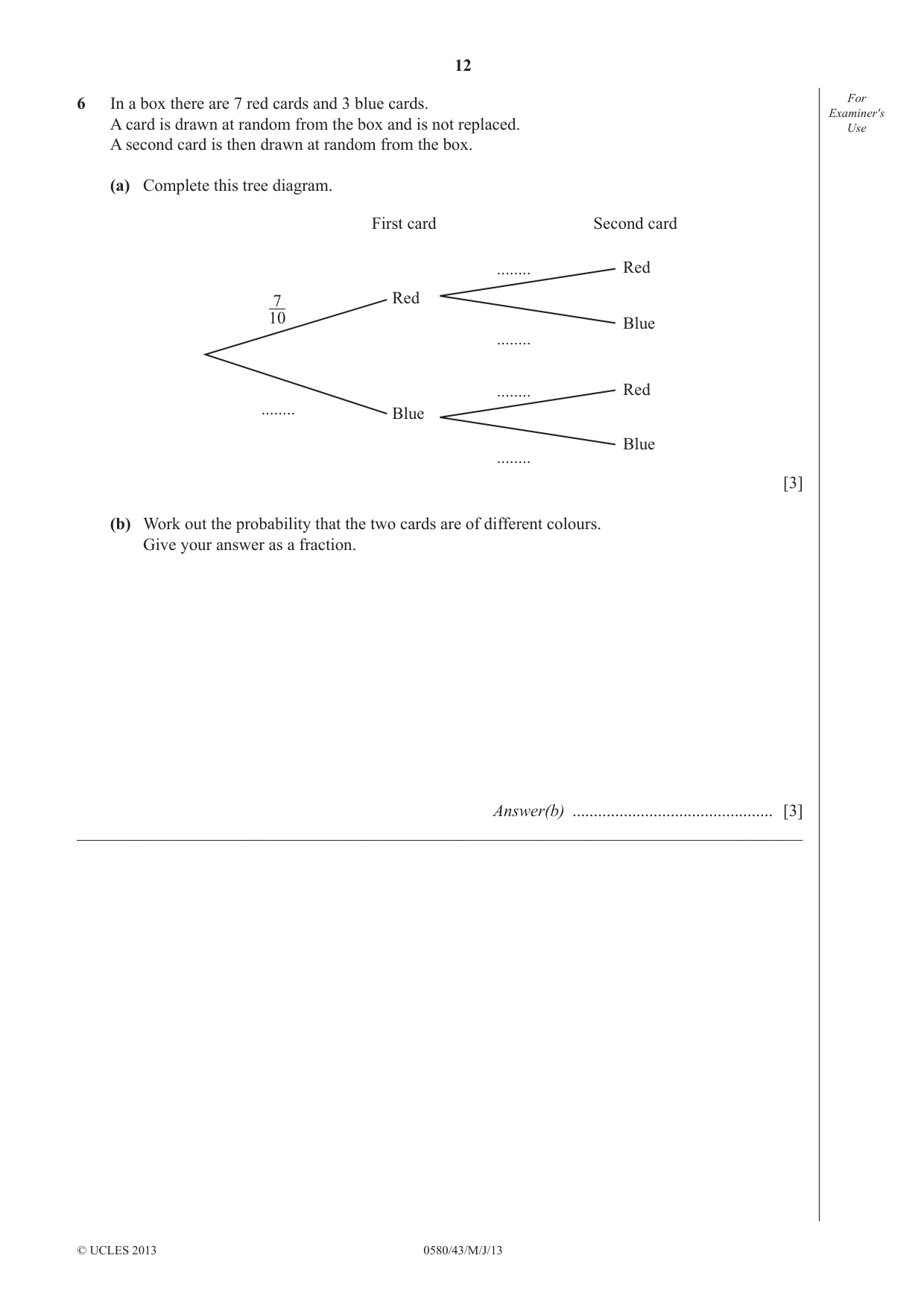 Cambridge IGCSE Mathematics 0580 2013 May/June Paper 4 · Variant 3 question paper, page 12 of 20