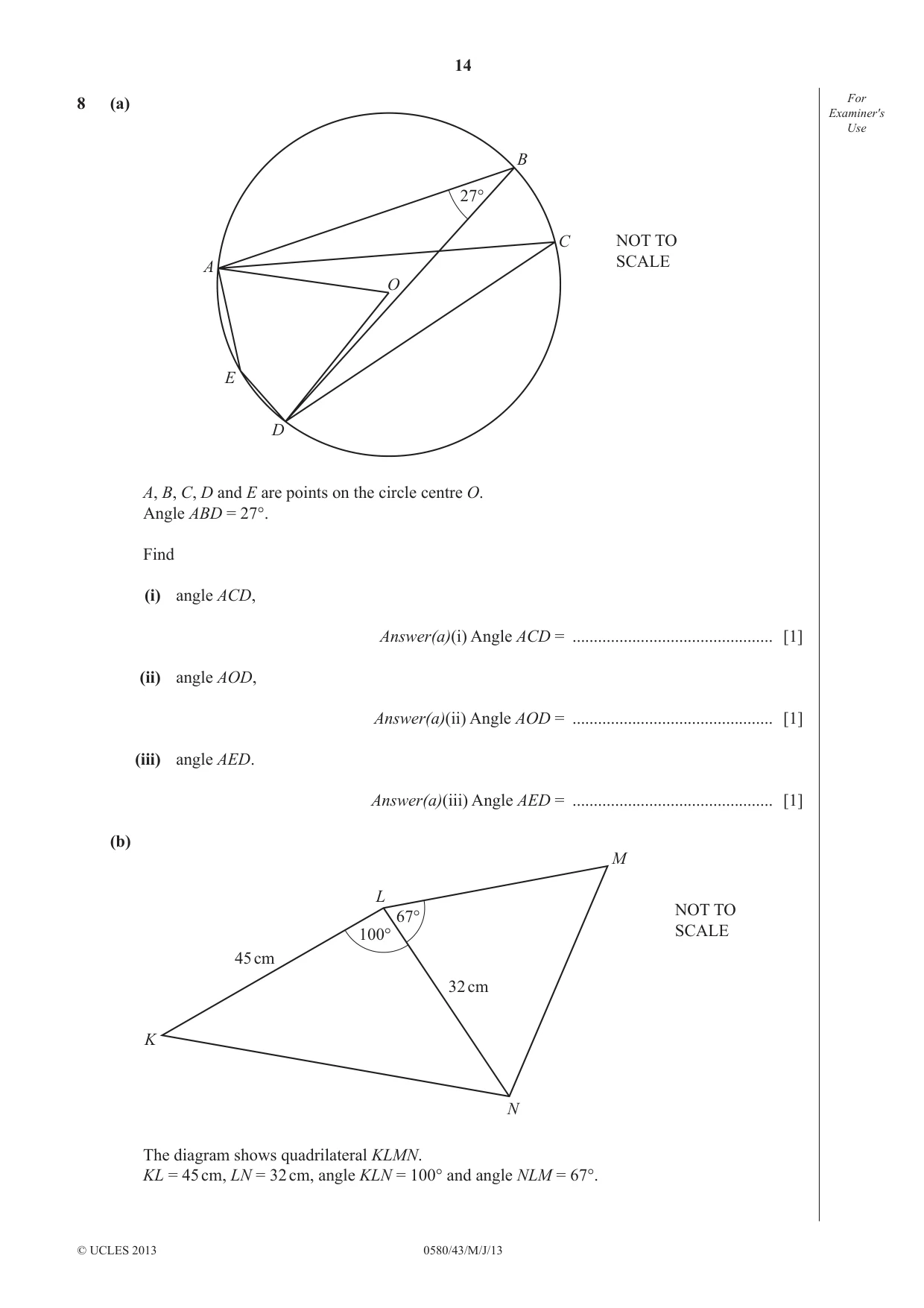 Cambridge IGCSE Mathematics 0580 2013 May/June Paper 4 · Variant 3 question paper, page 14 of 20