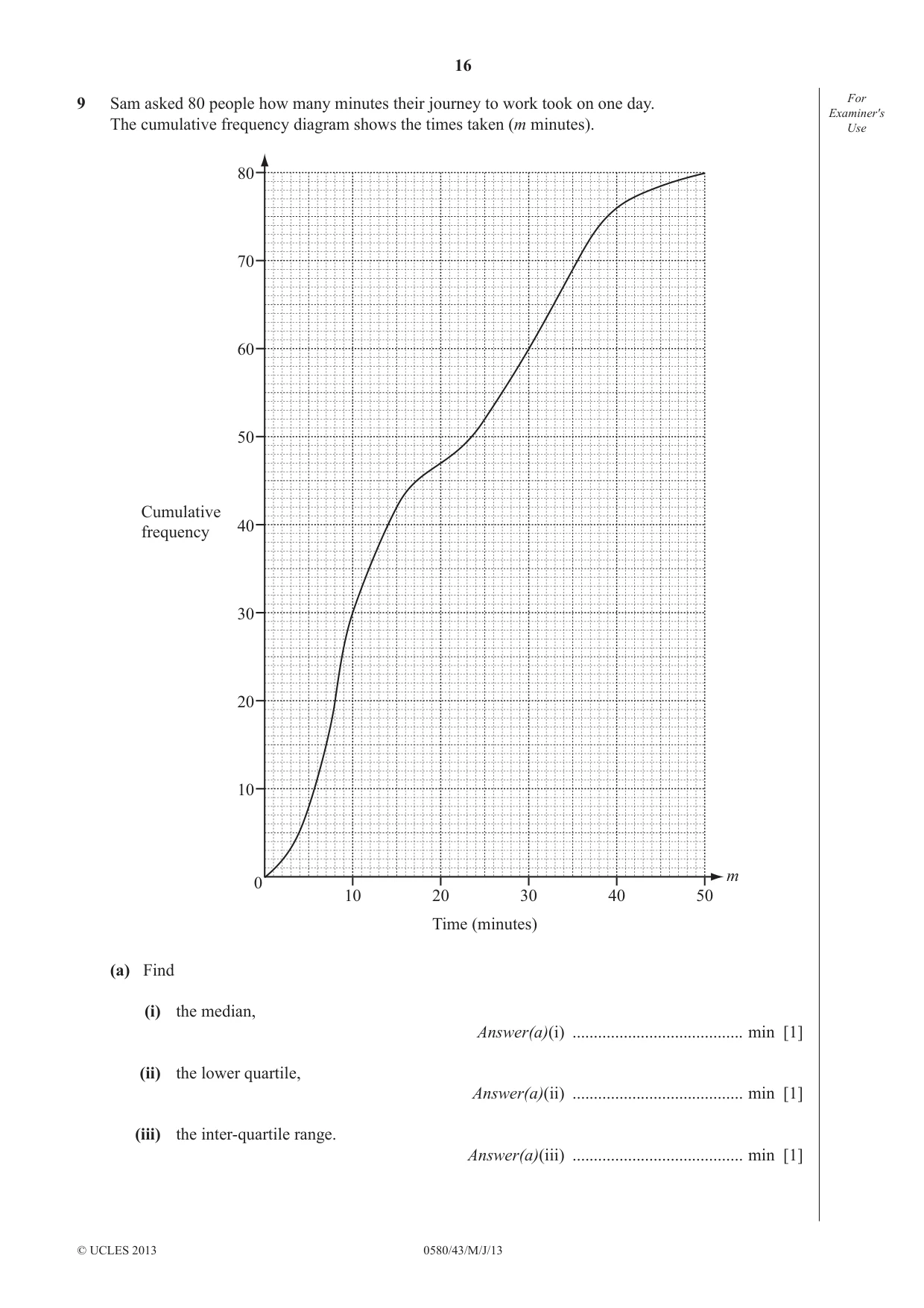Cambridge IGCSE Mathematics 0580 2013 May/June Paper 4 · Variant 3 question paper, page 16 of 20