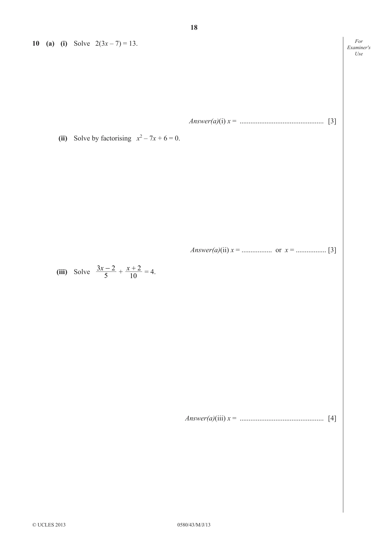 Cambridge IGCSE Mathematics 0580 2013 May/June Paper 4 · Variant 3 question paper, page 18 of 20