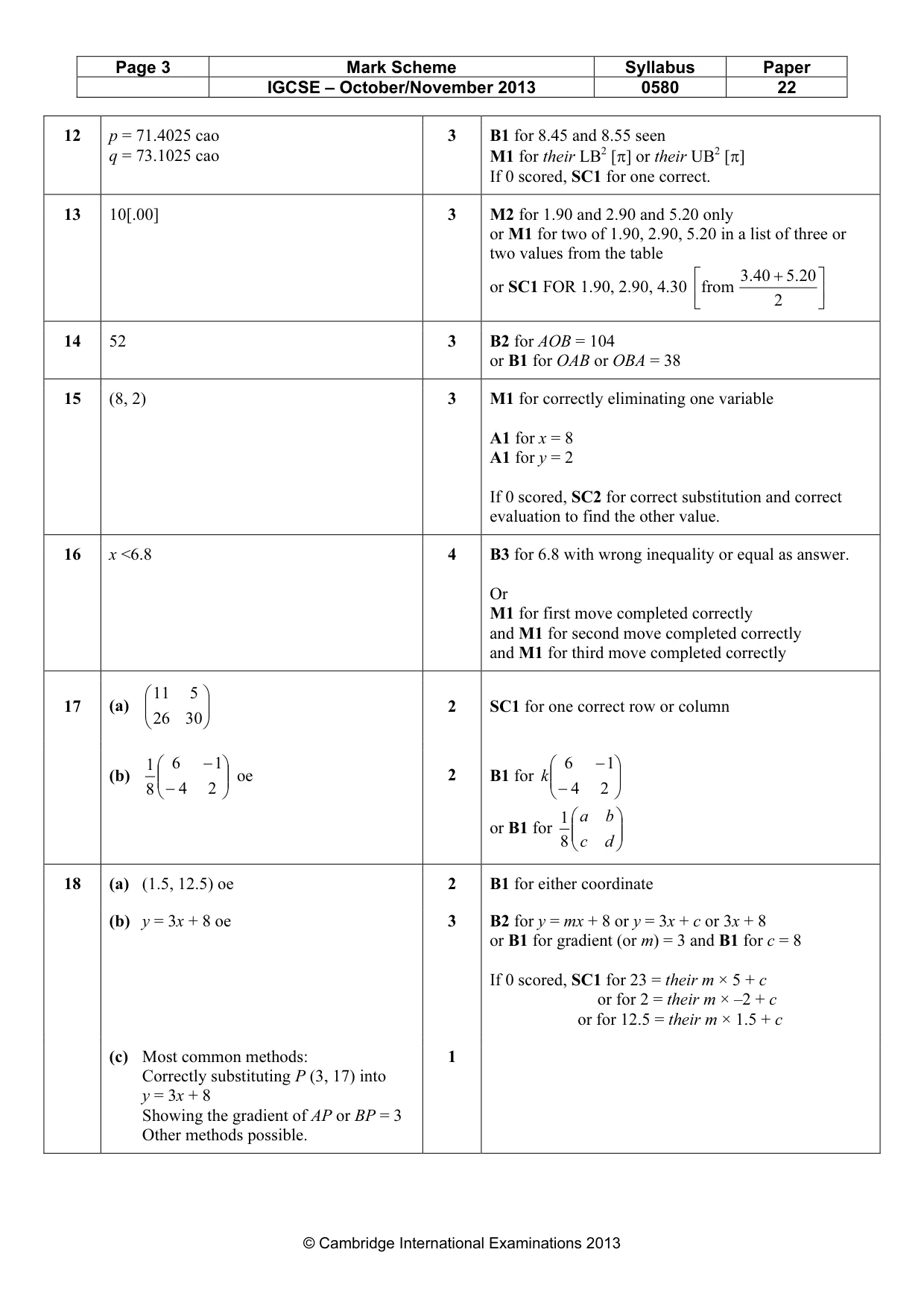 Mark scheme, page 3 of 4