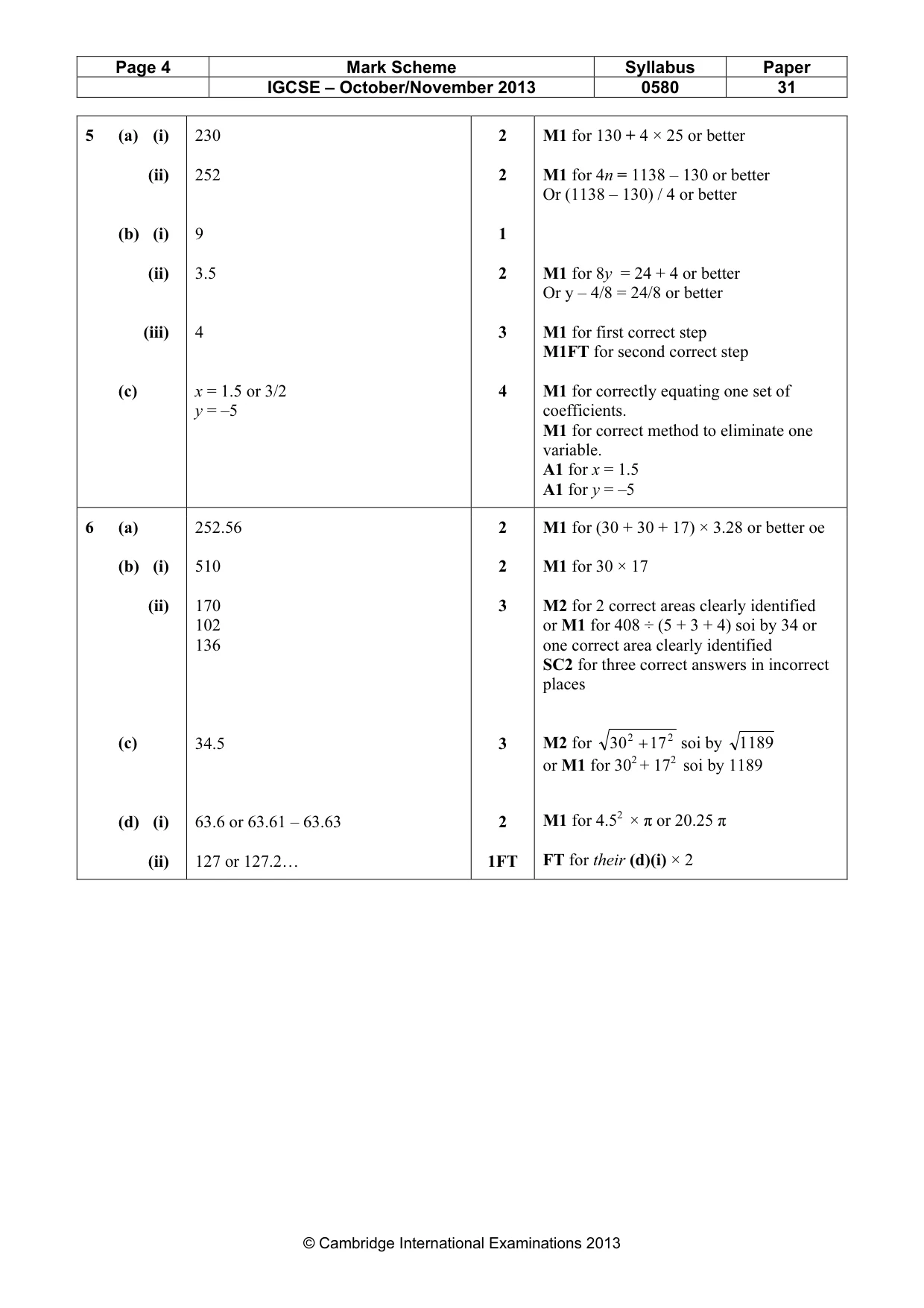 Mark scheme, page 4 of 6