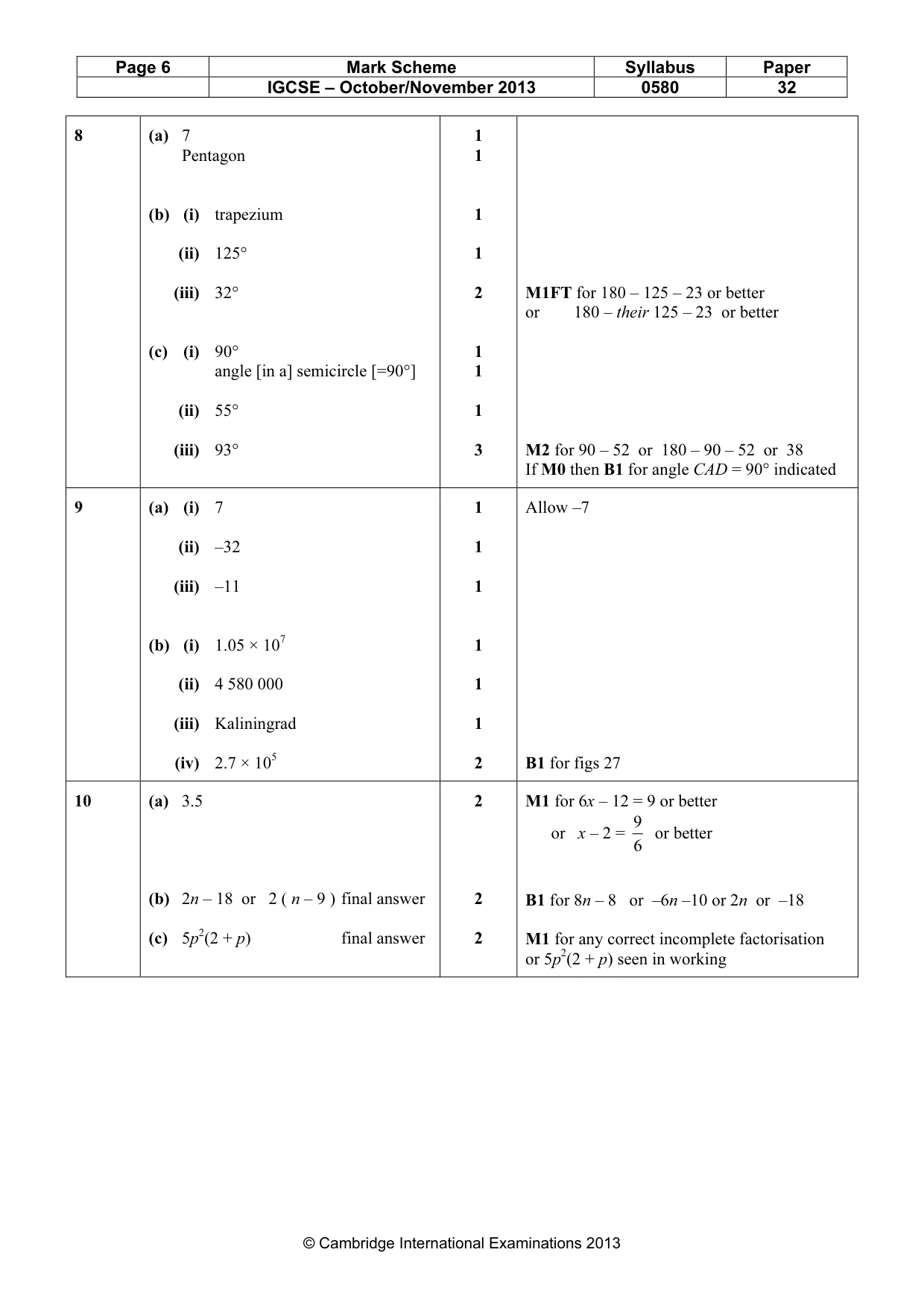 Mark scheme, page 6 of 6