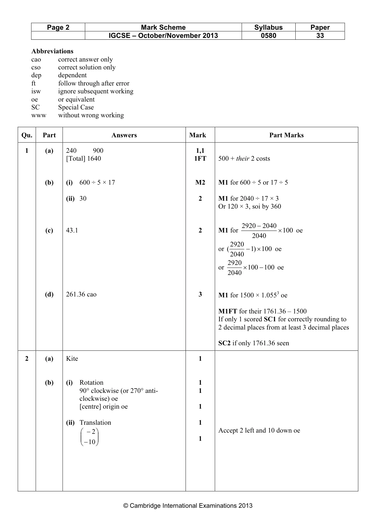 Mark scheme, page 2 of 5