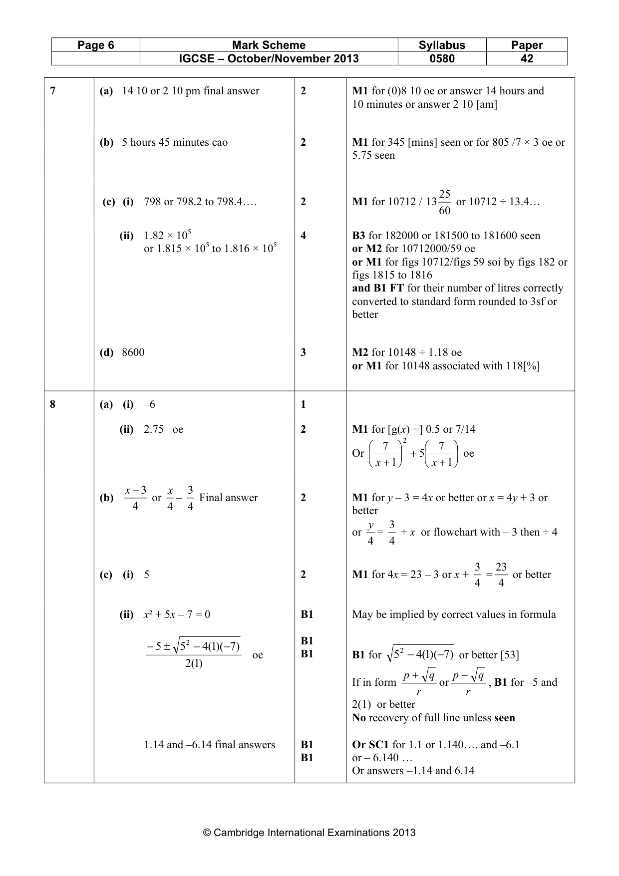 Mark scheme, page 6 of 7