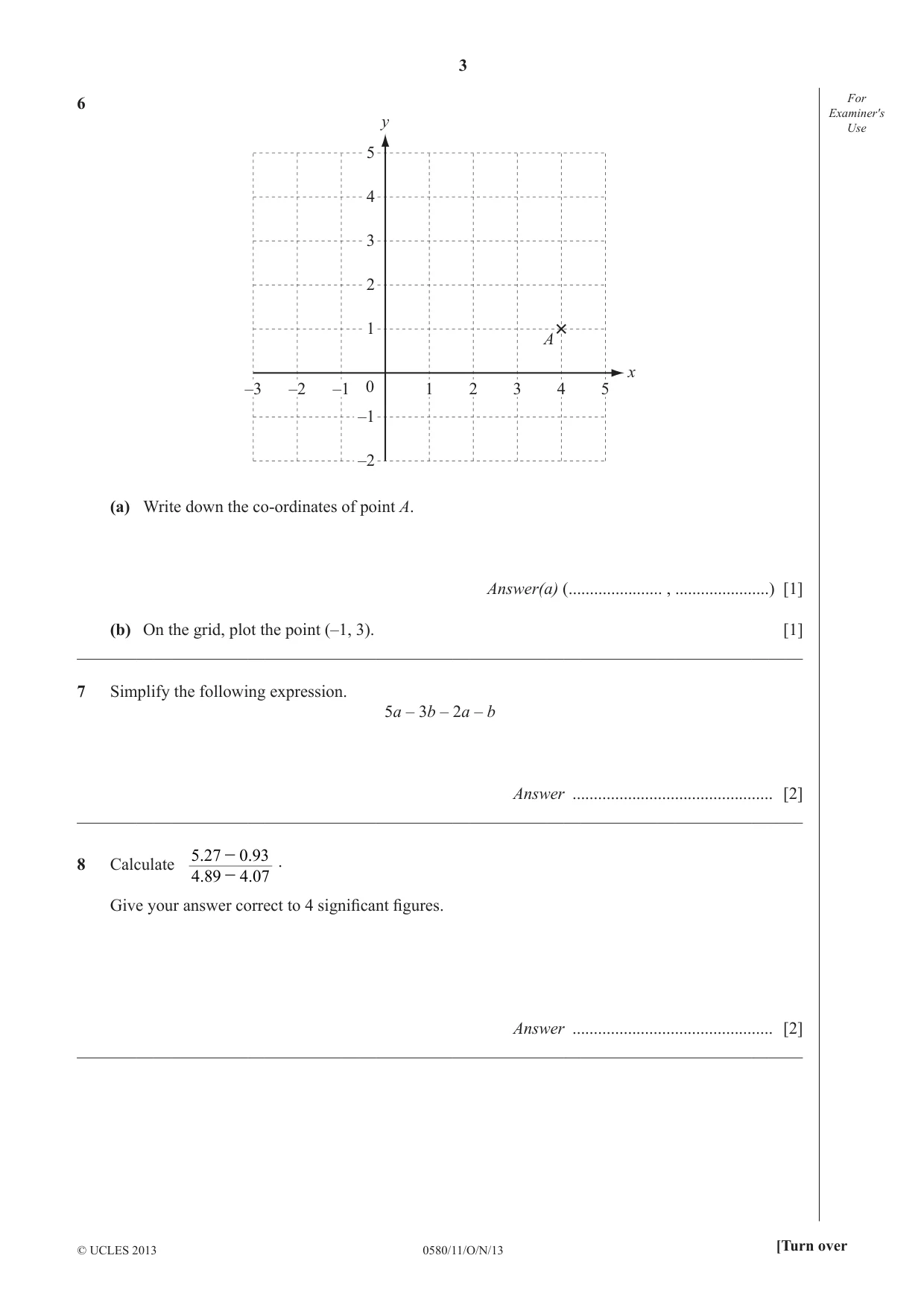 Cambridge IGCSE Mathematics 0580 2013 Oct/Nov Paper 1 · Variant 1 question paper, page 3 of 12