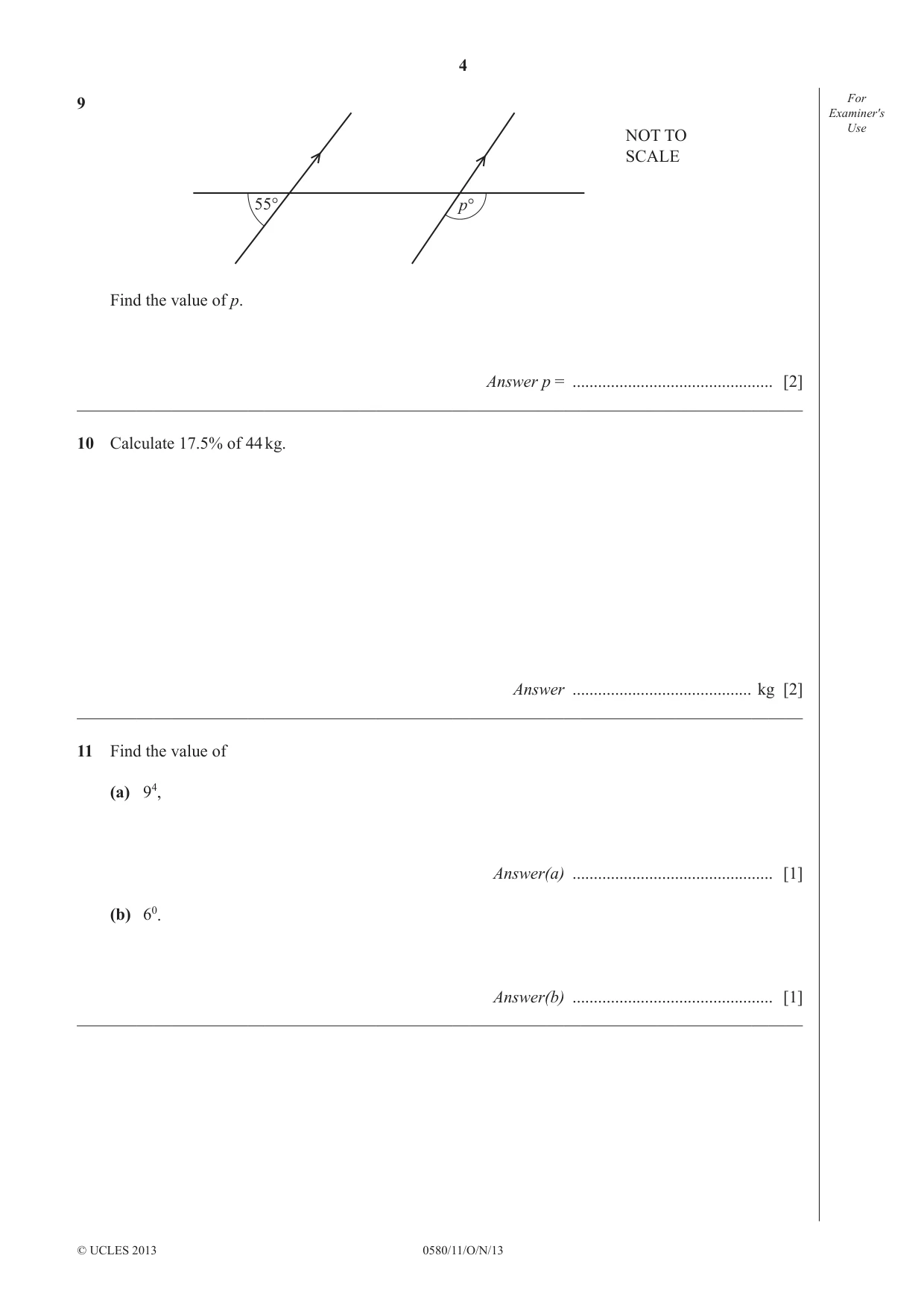 Cambridge IGCSE Mathematics 0580 2013 Oct/Nov Paper 1 · Variant 1 question paper, page 4 of 12