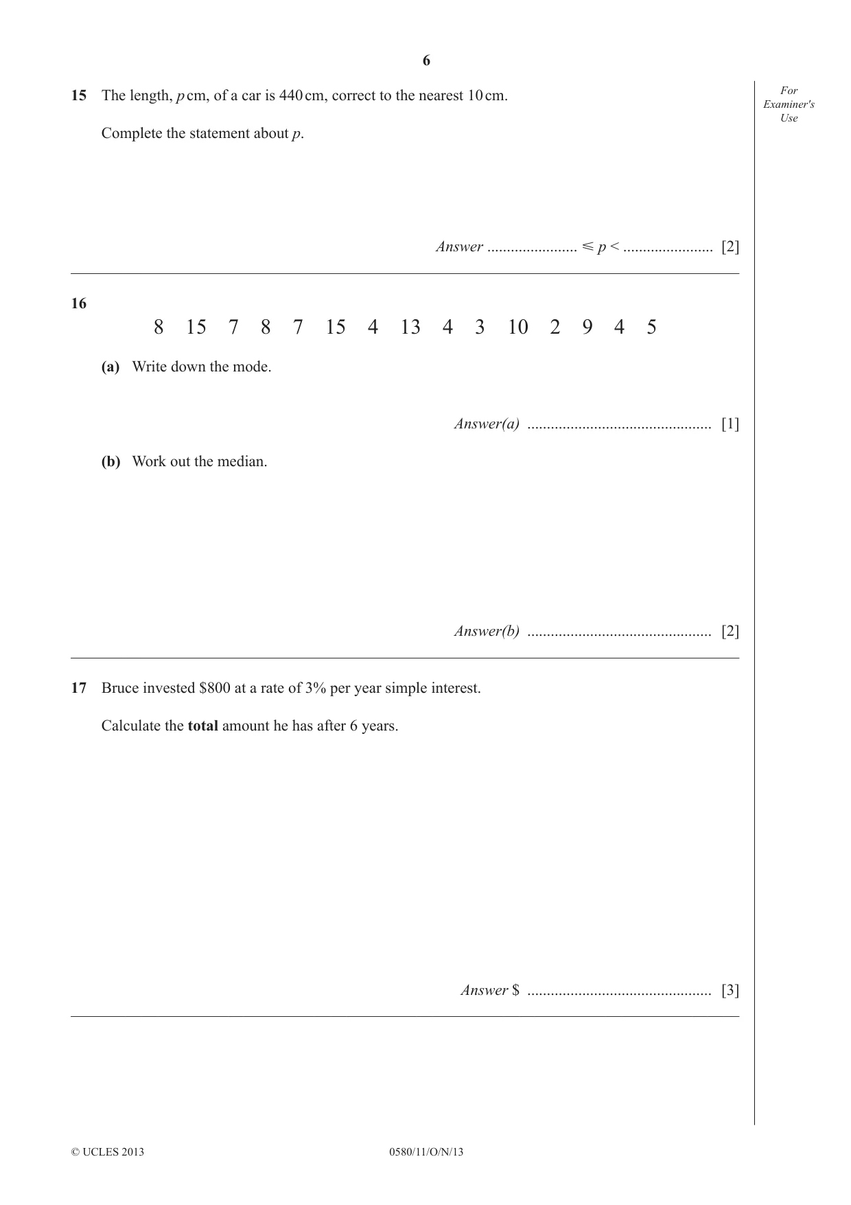 Cambridge IGCSE Mathematics 0580 2013 Oct/Nov Paper 1 · Variant 1 question paper, page 6 of 12