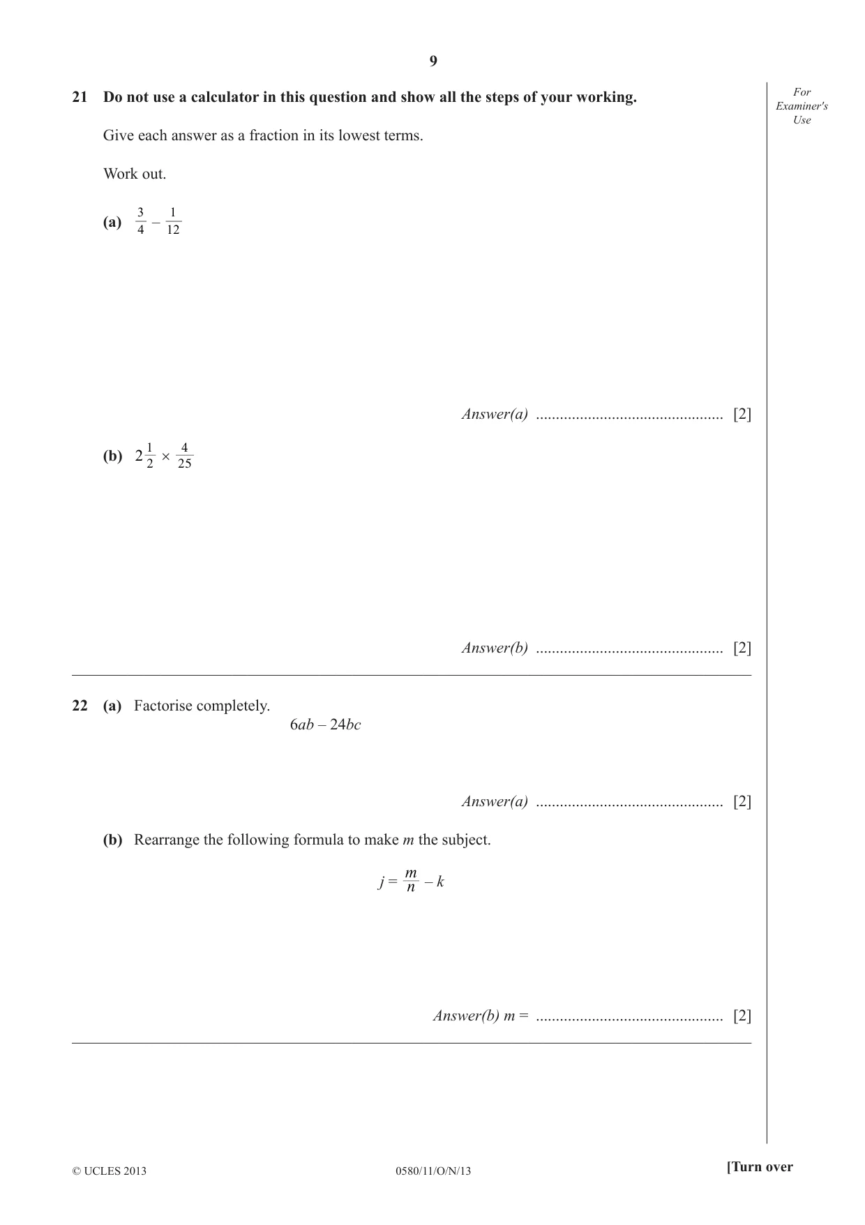 Cambridge IGCSE Mathematics 0580 2013 Oct/Nov Paper 1 · Variant 1 question paper, page 9 of 12