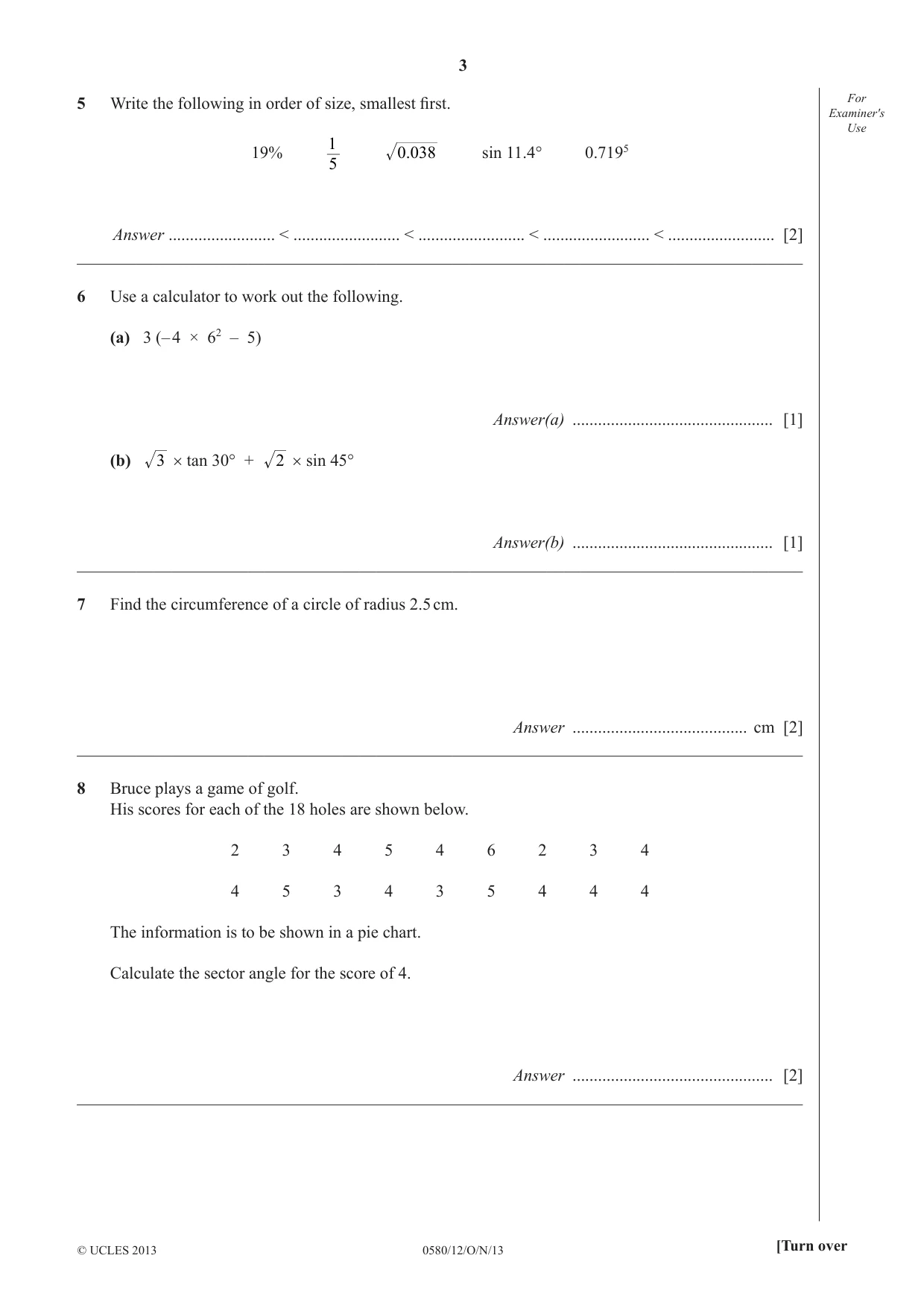 Cambridge IGCSE Mathematics 0580 2013 Oct/Nov Paper 1 · Variant 2 question paper, page 3 of 12
