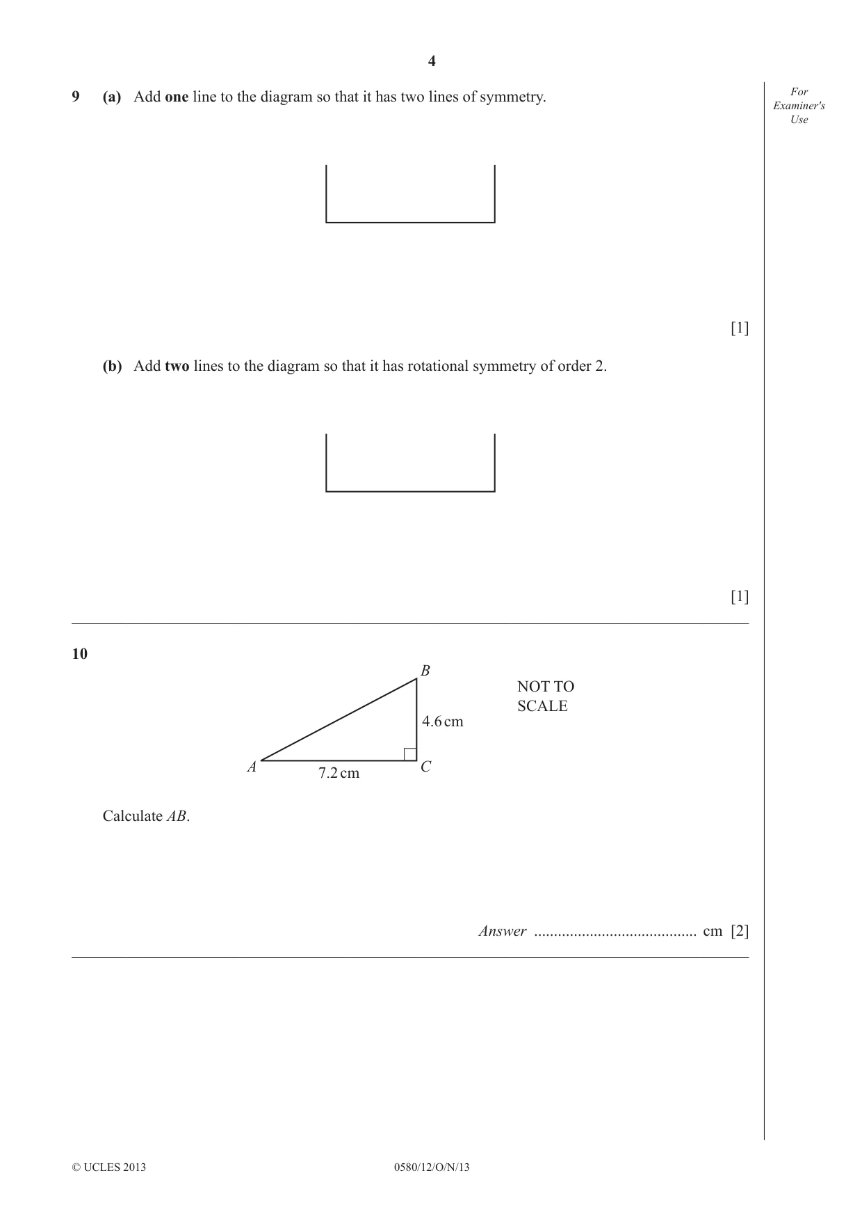 Cambridge IGCSE Mathematics 0580 2013 Oct/Nov Paper 1 · Variant 2 question paper, page 4 of 12