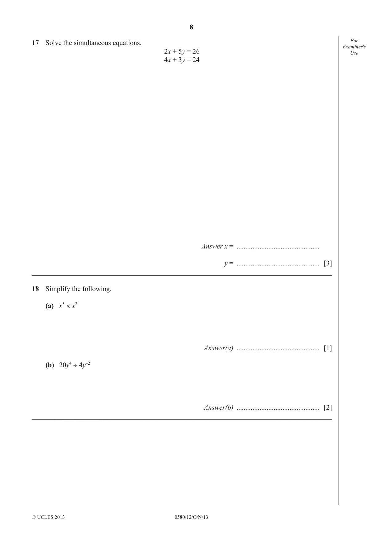 Cambridge IGCSE Mathematics 0580 2013 Oct/Nov Paper 1 · Variant 2 question paper, page 8 of 12