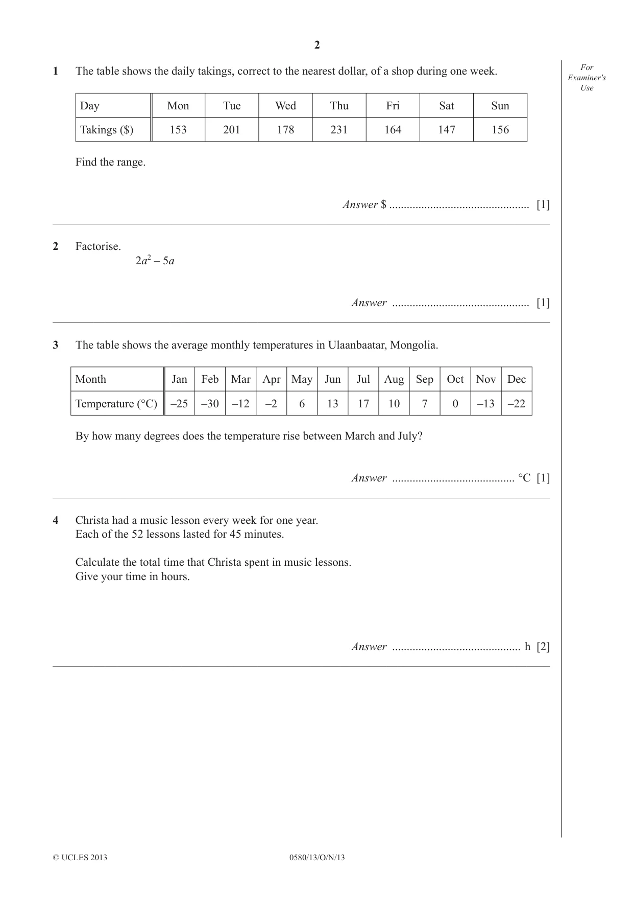 Cambridge IGCSE Mathematics 0580 2013 Oct/Nov Paper 1 · Variant 3 question paper, page 2 of 12