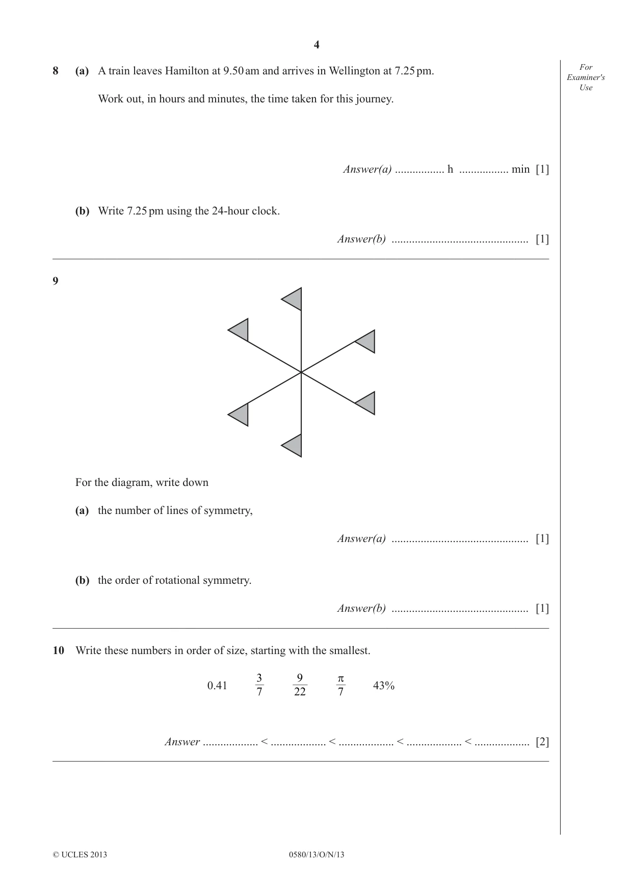 Cambridge IGCSE Mathematics 0580 2013 Oct/Nov Paper 1 · Variant 3 question paper, page 4 of 12