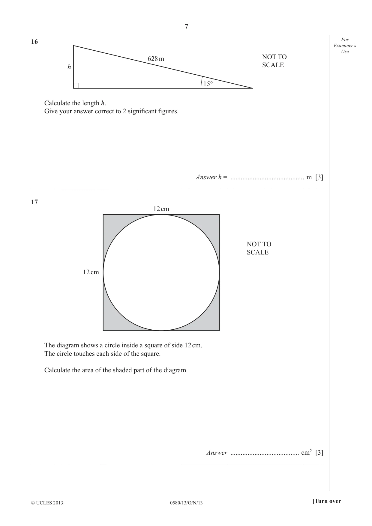 Cambridge IGCSE Mathematics 0580 2013 Oct/Nov Paper 1 · Variant 3 question paper, page 7 of 12