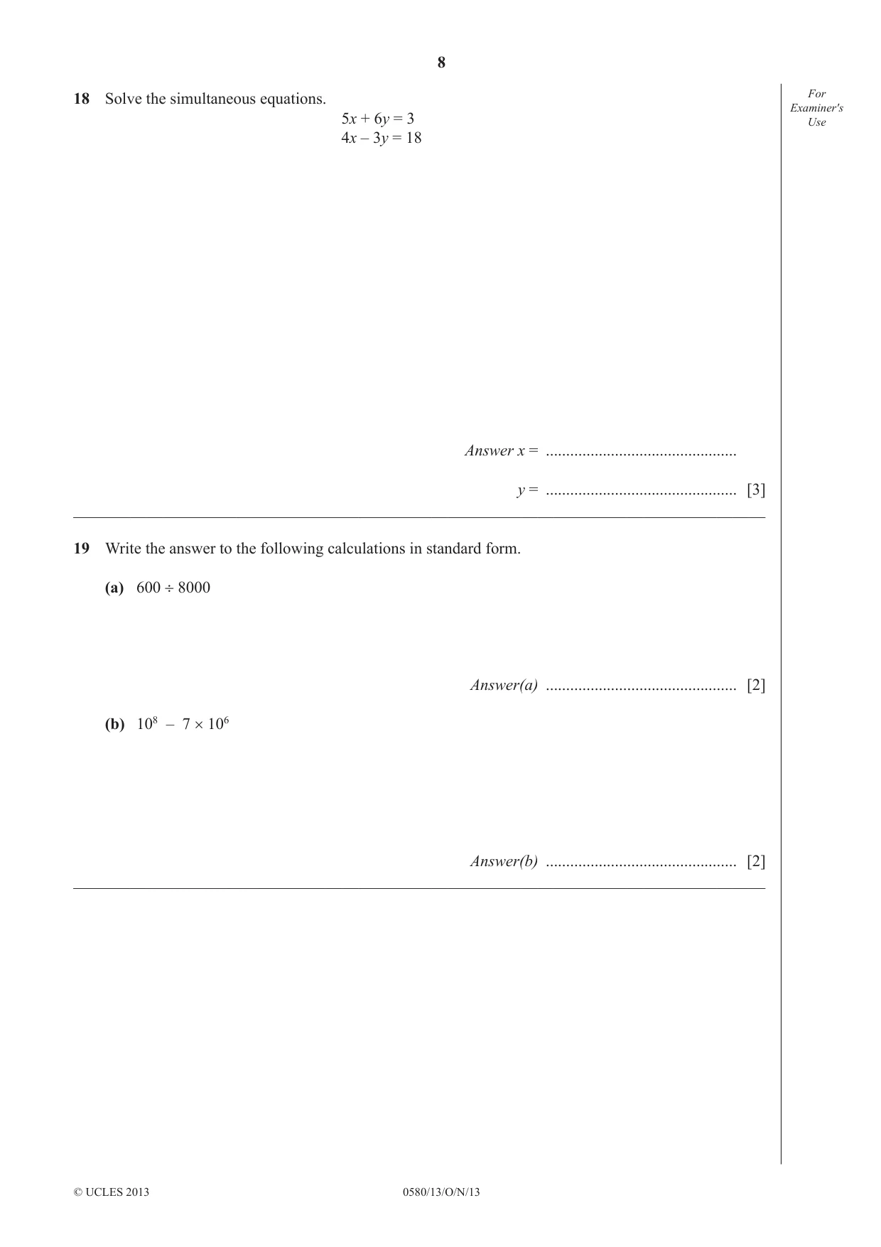 Cambridge IGCSE Mathematics 0580 2013 Oct/Nov Paper 1 · Variant 3 question paper, page 8 of 12
