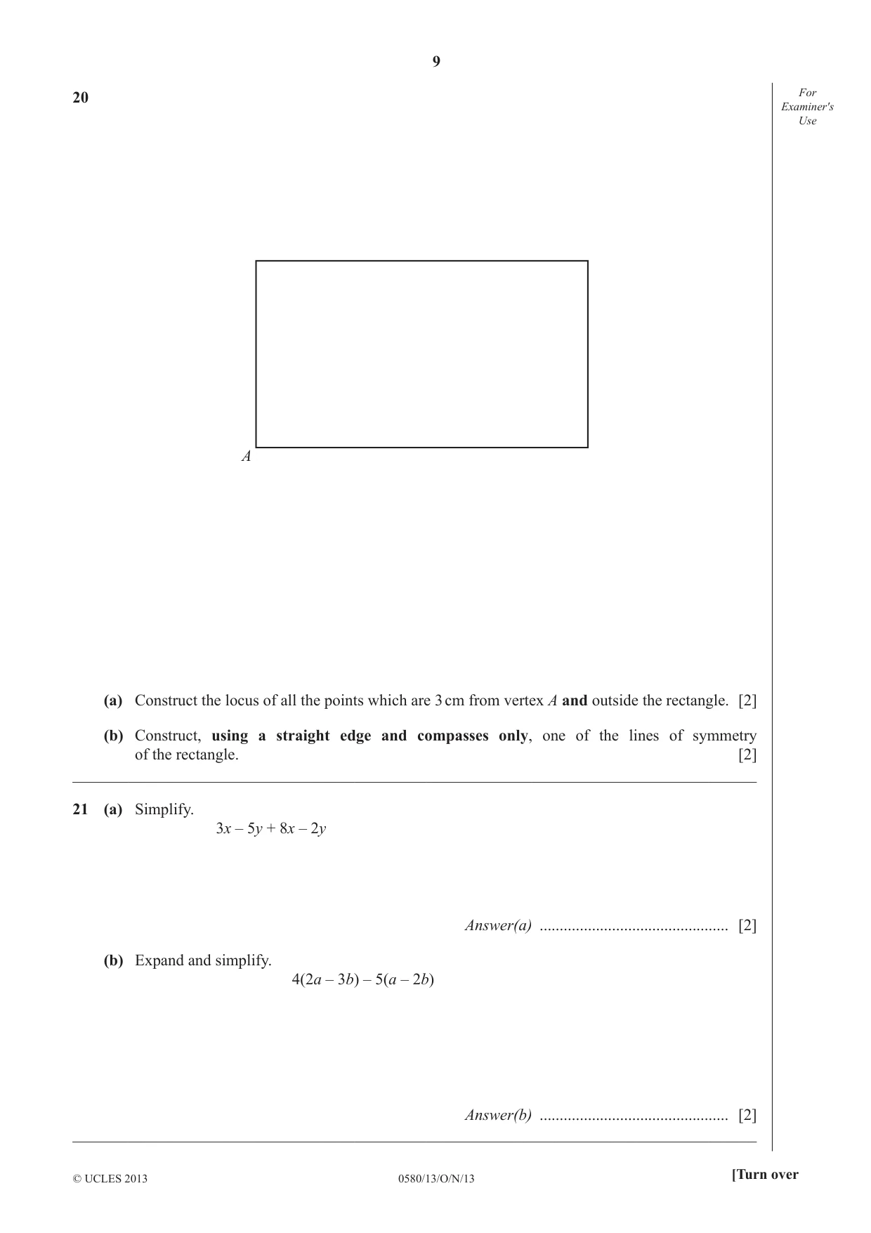 Cambridge IGCSE Mathematics 0580 2013 Oct/Nov Paper 1 · Variant 3 question paper, page 9 of 12