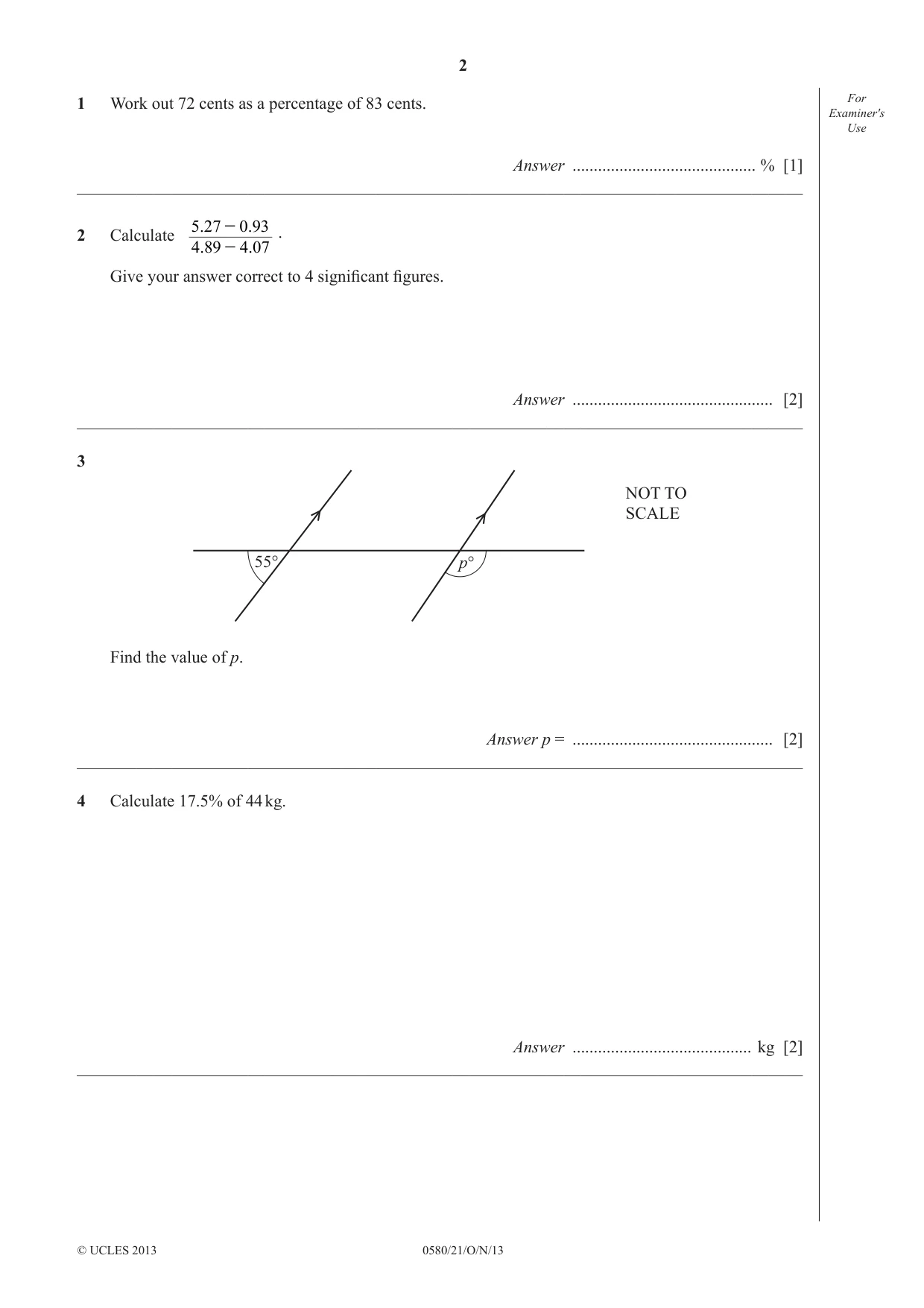 Cambridge IGCSE Mathematics 0580 2013 Oct/Nov Paper 2 · Variant 1 question paper, page 2 of 12