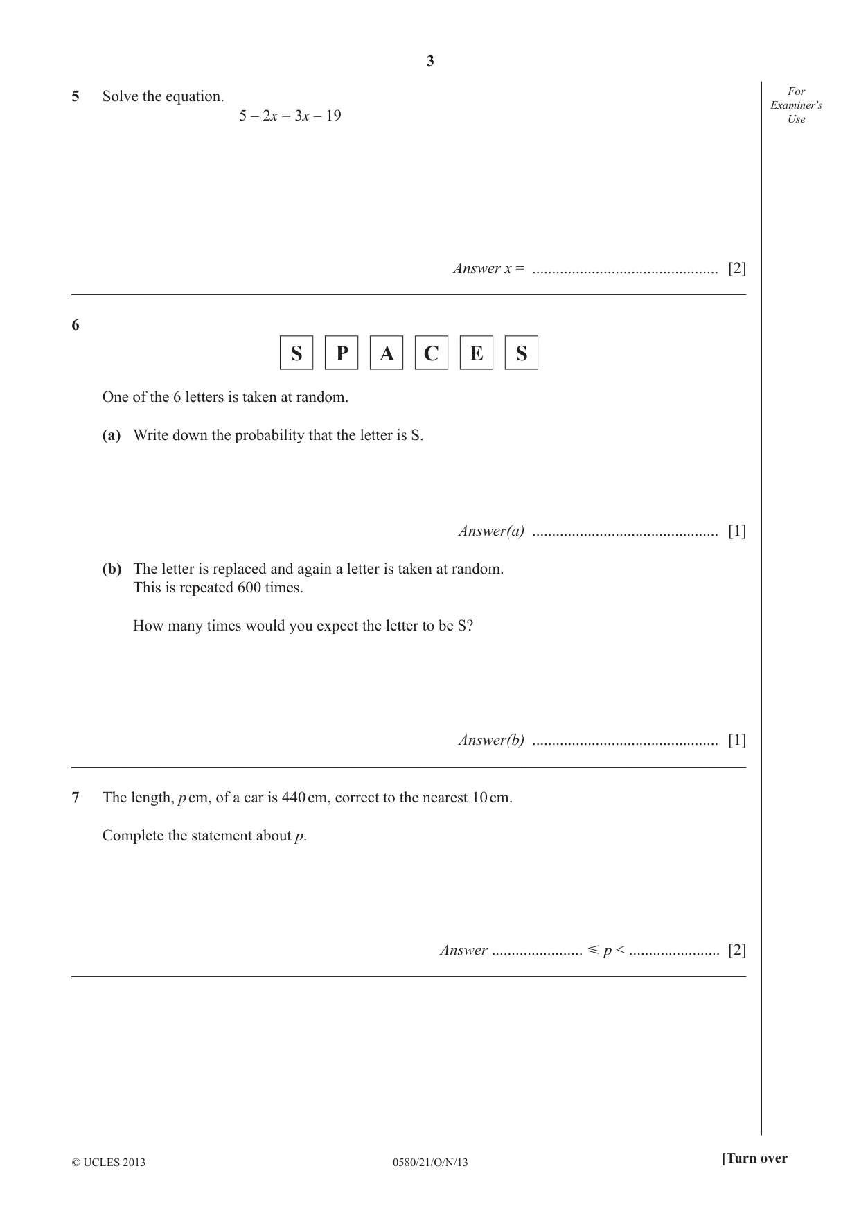 Cambridge IGCSE Mathematics 0580 2013 Oct/Nov Paper 2 · Variant 1 question paper, page 3 of 12