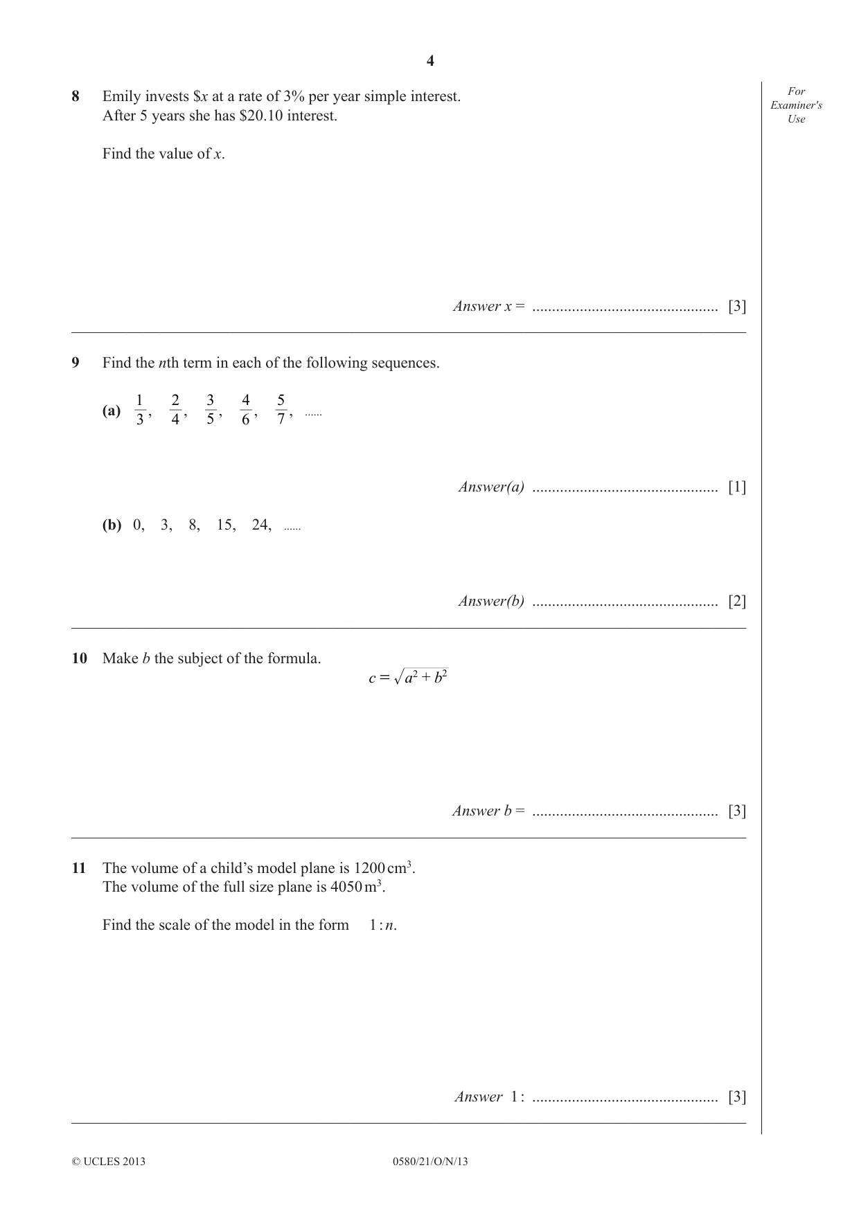 Cambridge IGCSE Mathematics 0580 2013 Oct/Nov Paper 2 · Variant 1 question paper, page 4 of 12