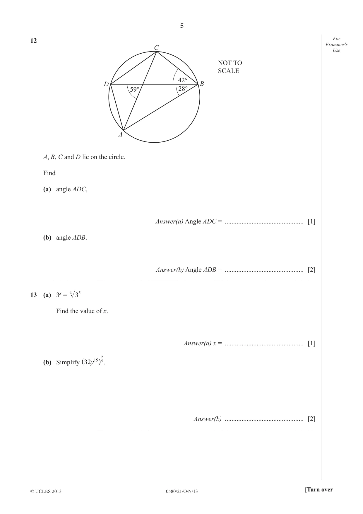 Cambridge IGCSE Mathematics 0580 2013 Oct/Nov Paper 2 · Variant 1 question paper, page 5 of 12