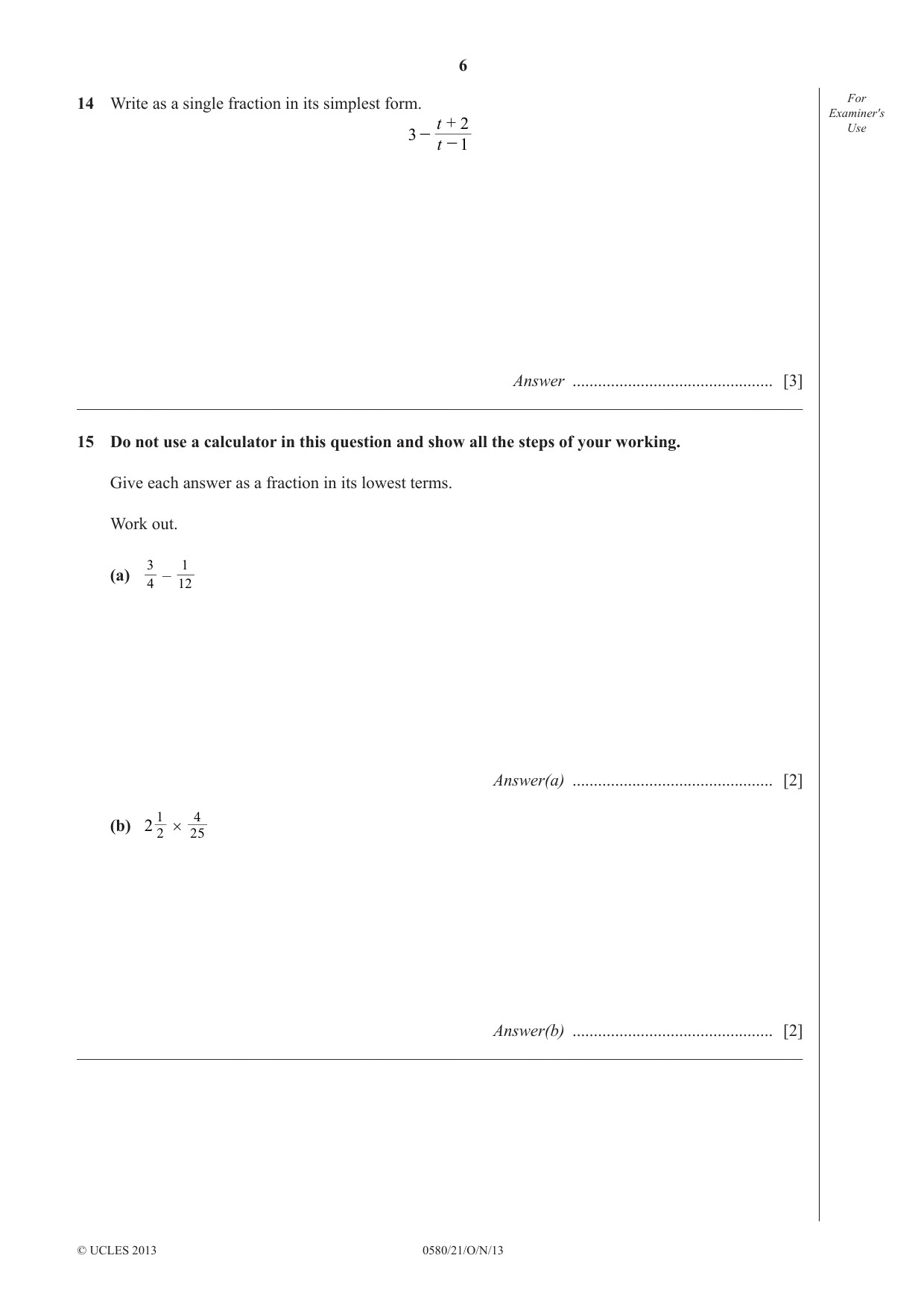 Cambridge IGCSE Mathematics 0580 2013 Oct/Nov Paper 2 · Variant 1 question paper, page 6 of 12