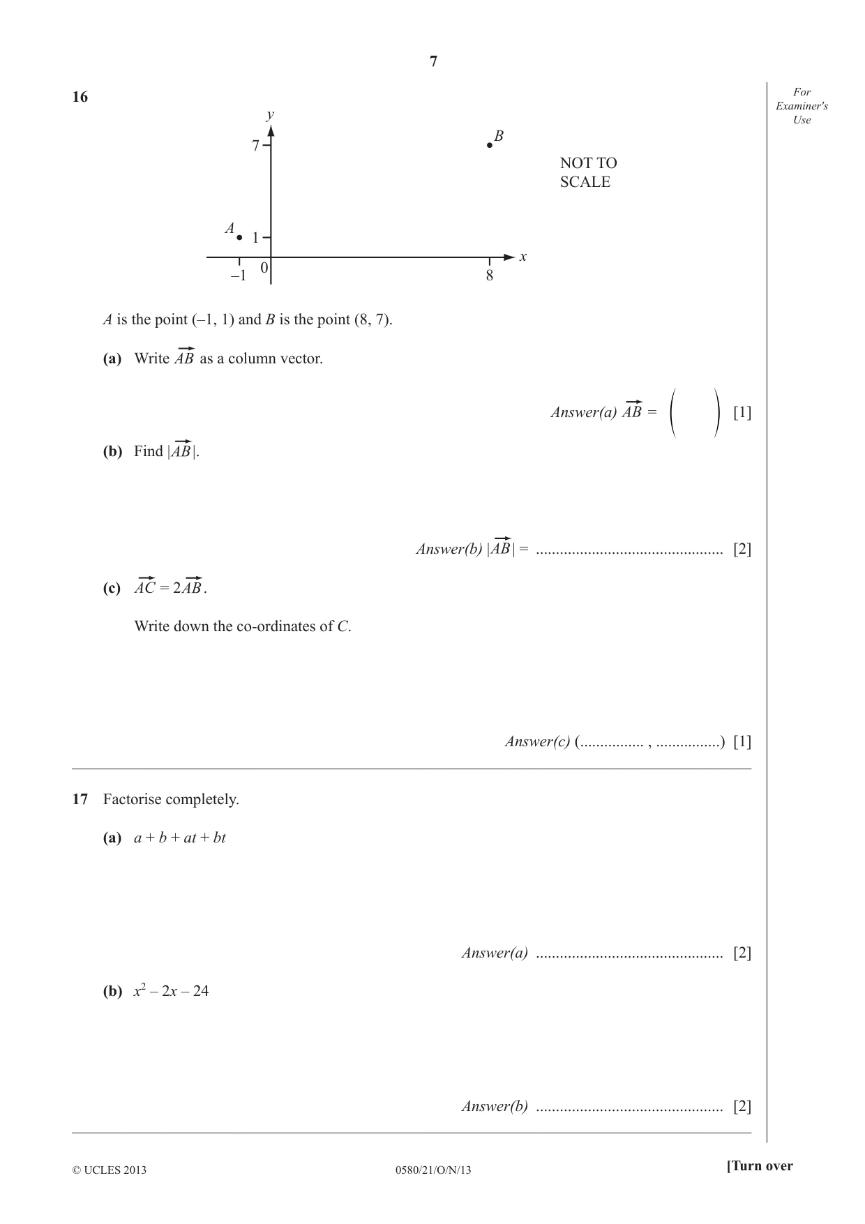 Cambridge IGCSE Mathematics 0580 2013 Oct/Nov Paper 2 · Variant 1 question paper, page 7 of 12