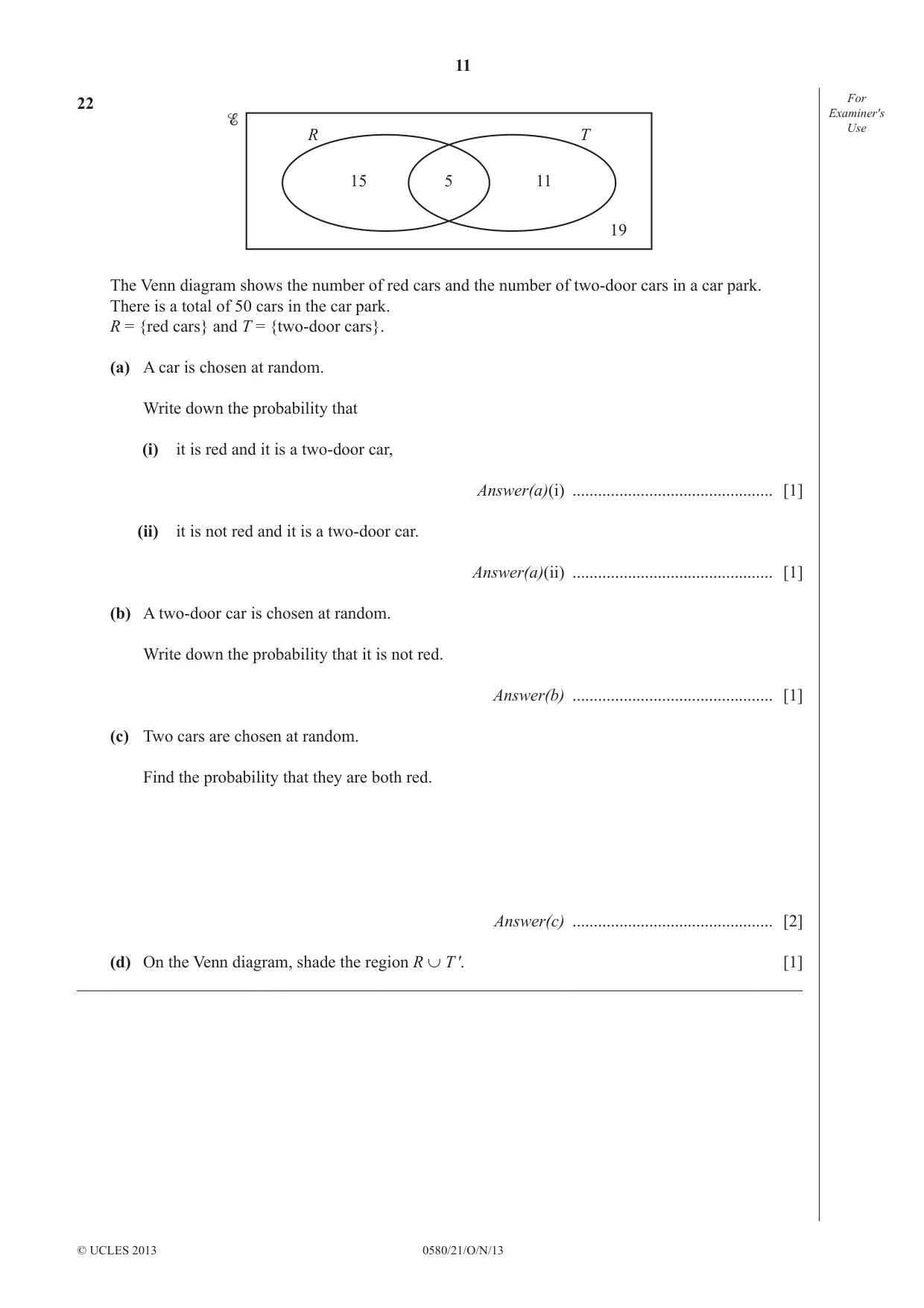 Cambridge IGCSE Mathematics 0580 2013 Oct/Nov Paper 2 · Variant 1 question paper, page 11 of 12