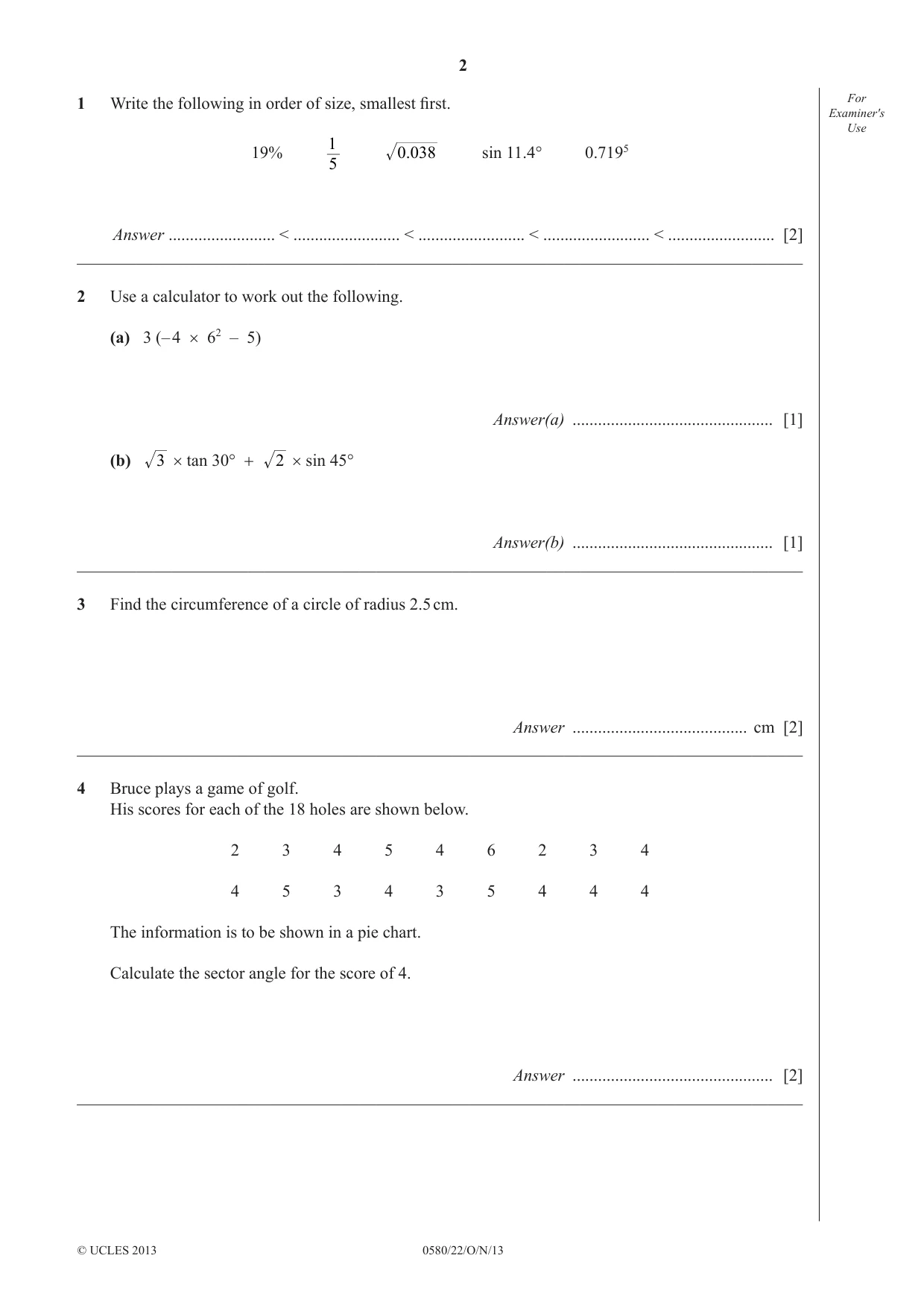 Cambridge IGCSE Mathematics 0580 2013 Oct/Nov Paper 2 · Variant 2 question paper, page 2 of 12