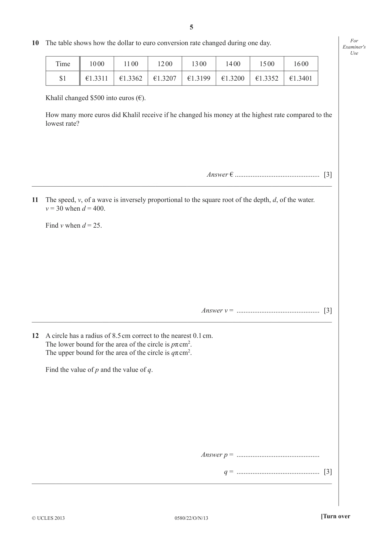 Cambridge IGCSE Mathematics 0580 2013 Oct/Nov Paper 2 · Variant 2 question paper, page 5 of 12
