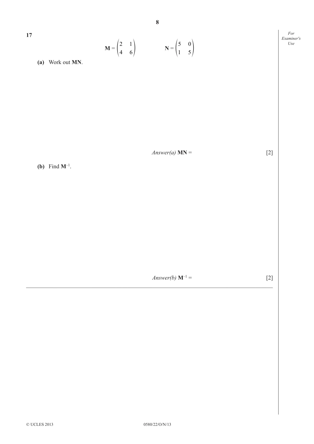 Cambridge IGCSE Mathematics 0580 2013 Oct/Nov Paper 2 · Variant 2 question paper, page 8 of 12