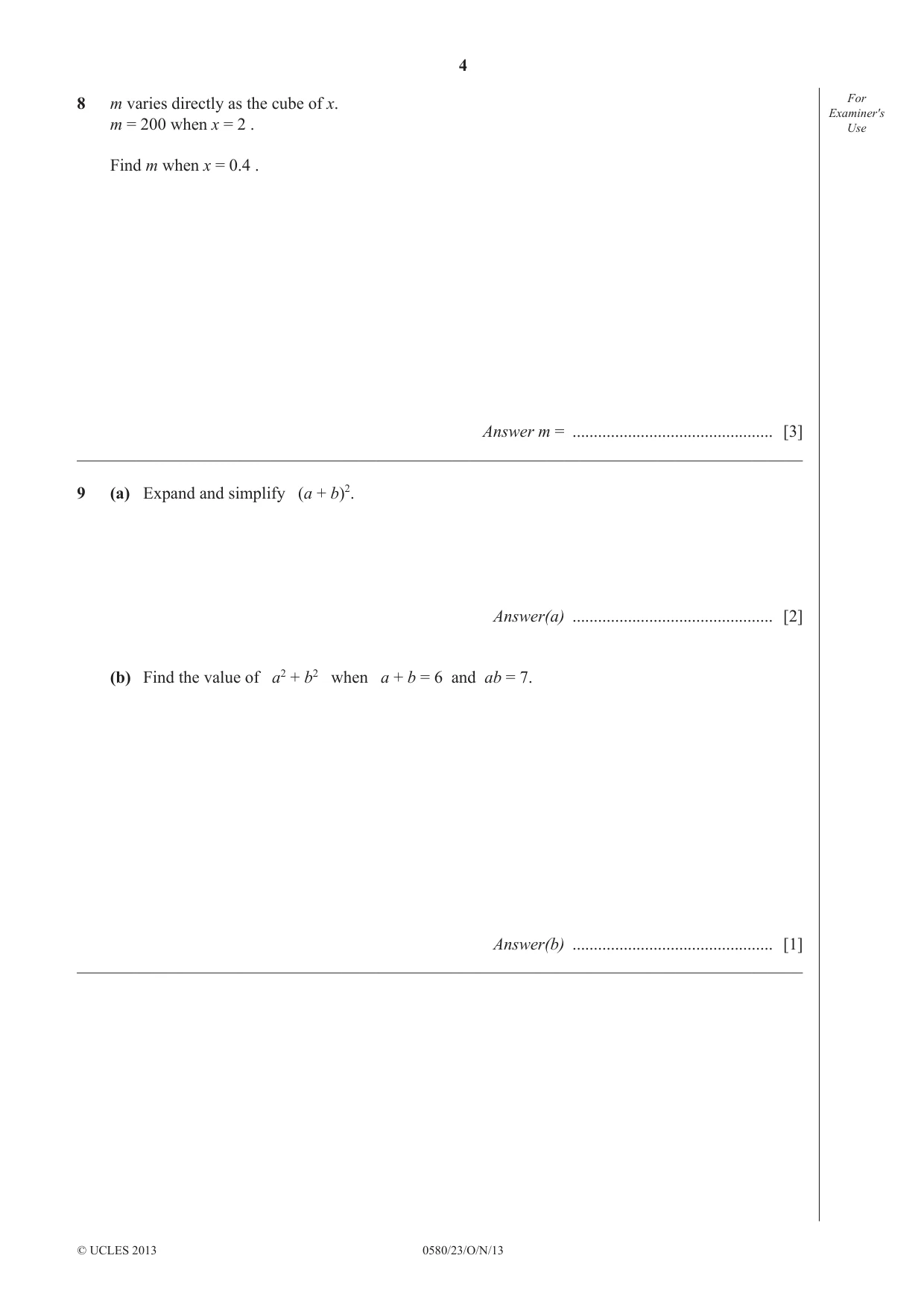 Cambridge IGCSE Mathematics 0580 2013 Oct/Nov Paper 2 · Variant 3 question paper, page 4 of 12