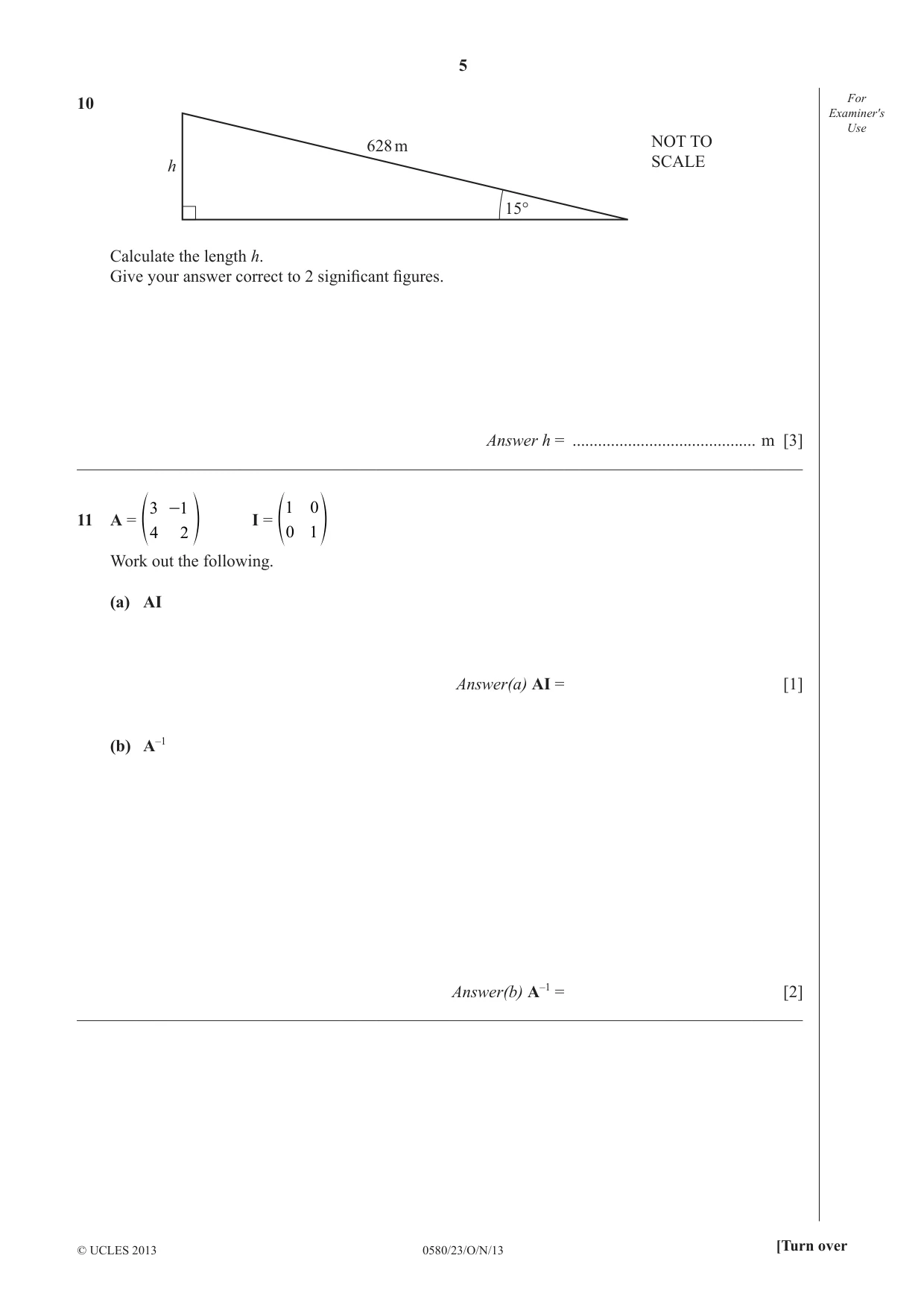 Cambridge IGCSE Mathematics 0580 2013 Oct/Nov Paper 2 · Variant 3 question paper, page 5 of 12