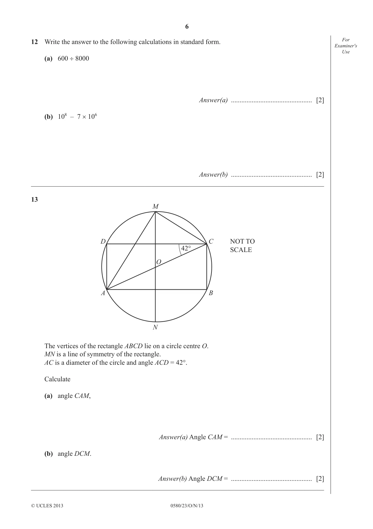 Cambridge IGCSE Mathematics 0580 2013 Oct/Nov Paper 2 · Variant 3 question paper, page 6 of 12
