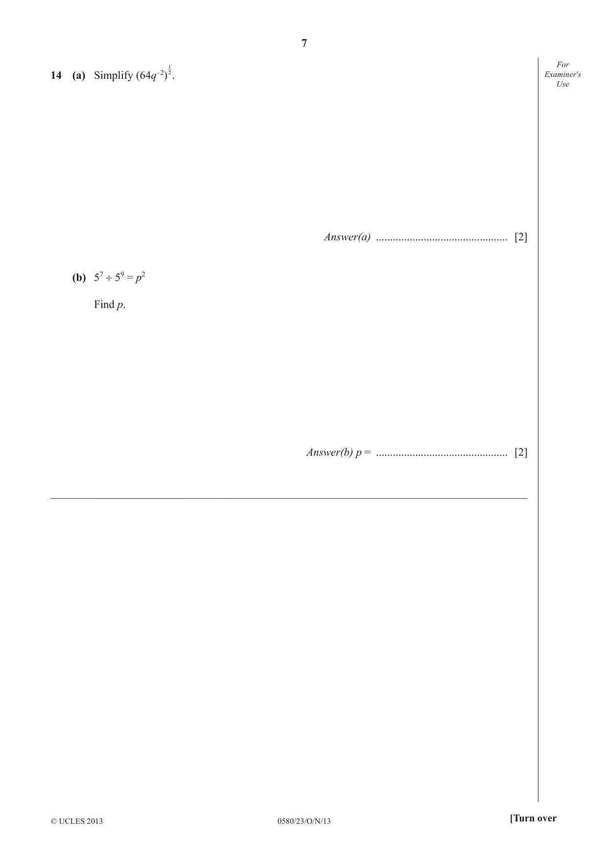 Cambridge IGCSE Mathematics 0580 2013 Oct/Nov Paper 2 · Variant 3 question paper, page 7 of 12