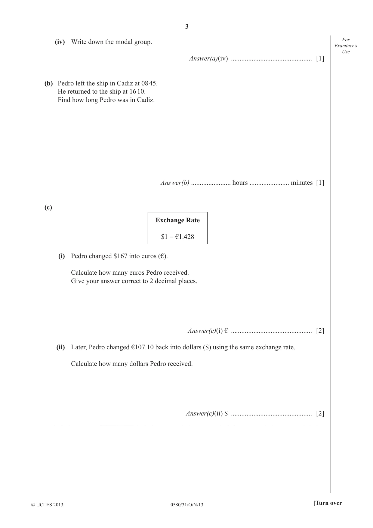 Cambridge IGCSE Mathematics 0580 2013 Oct/Nov Paper 3 · Variant 1 question paper, page 3 of 16